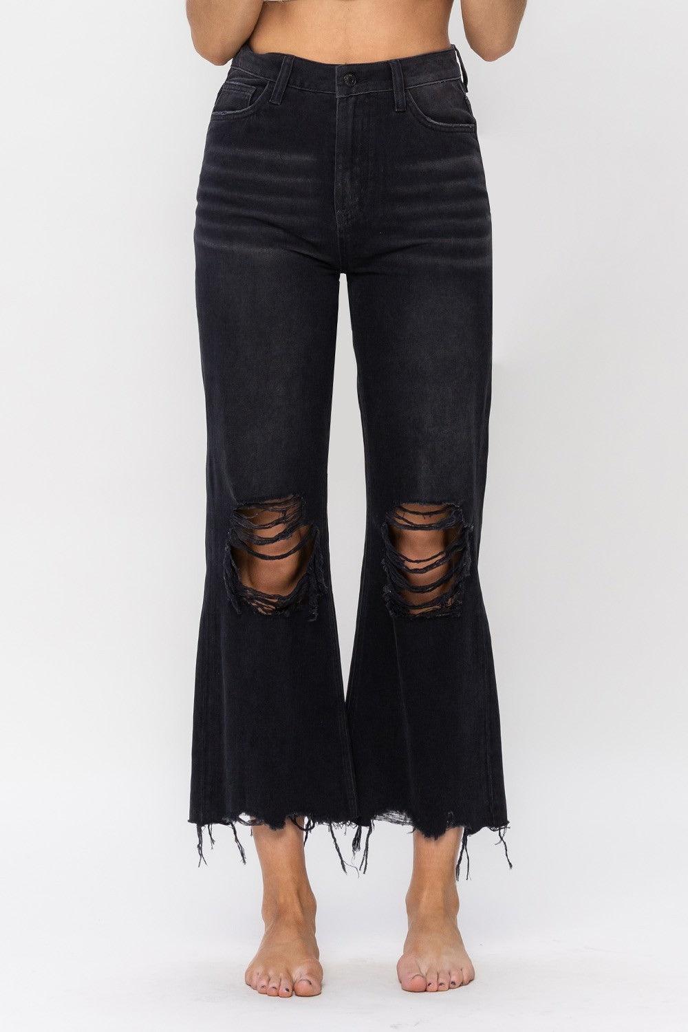 Vervet by Flying Monkey Vintage Ultra High Waist Distressed Crop Flare Jeans - ClubOn
