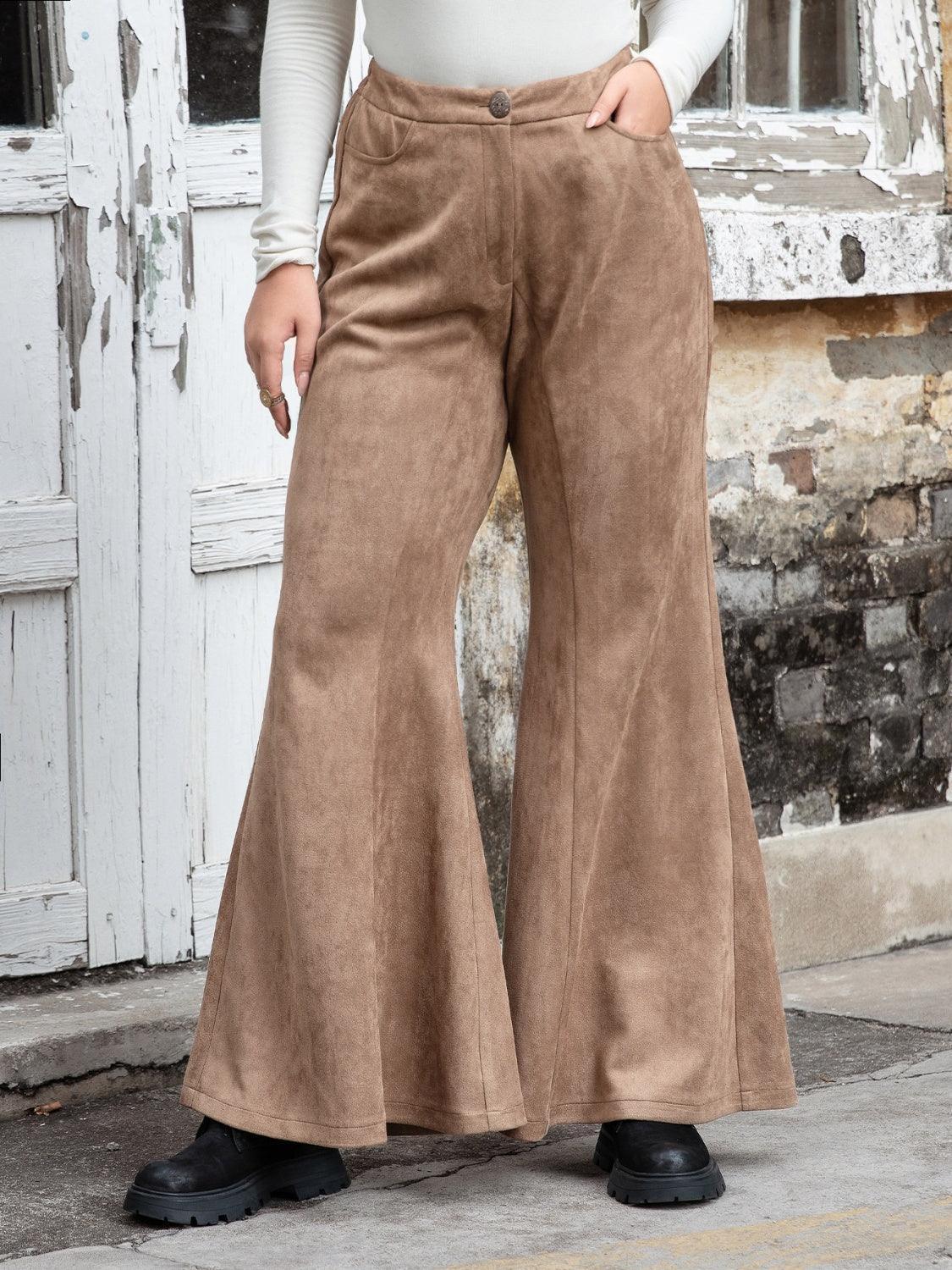 Plus Size Pocketed Flare Pants - ClubOn