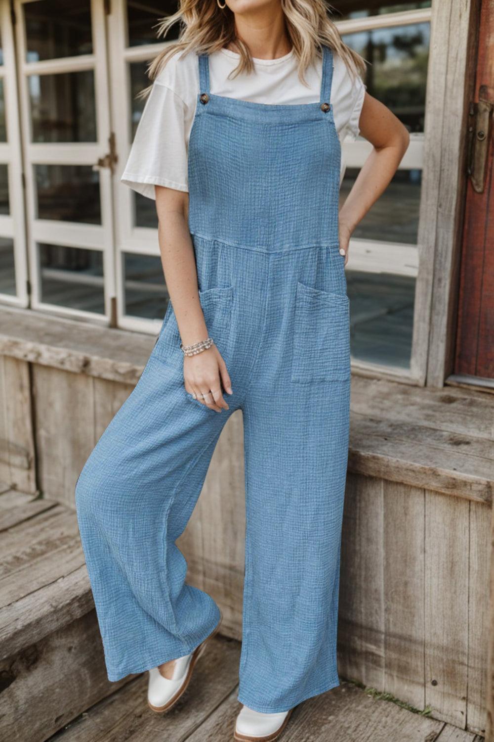 Full Size Wide Leg Front Pocket Jumpsuit - ClubOn