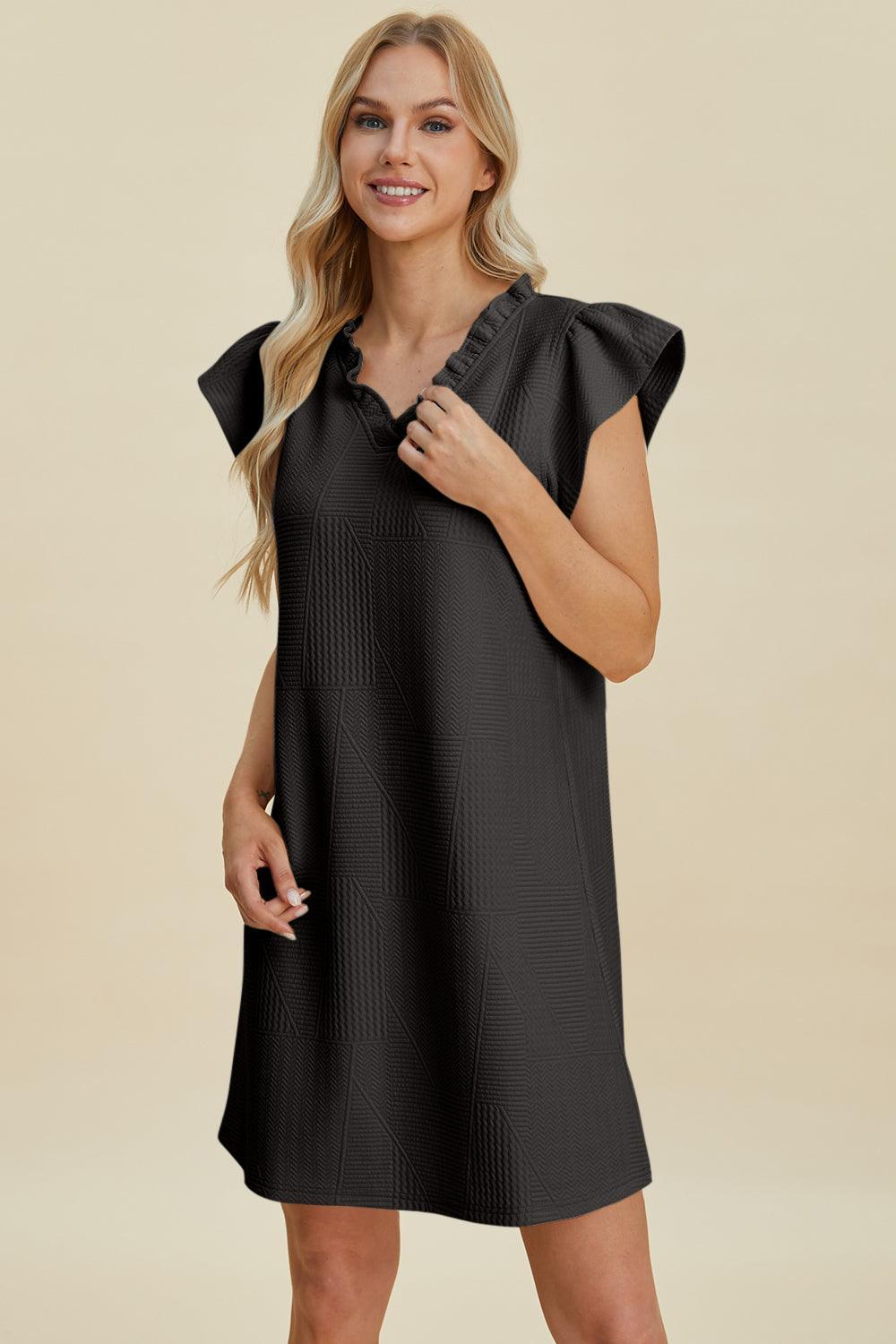Double Take Full Size Ruffled V-Neck Cap Sleeve Dress - ClubOn