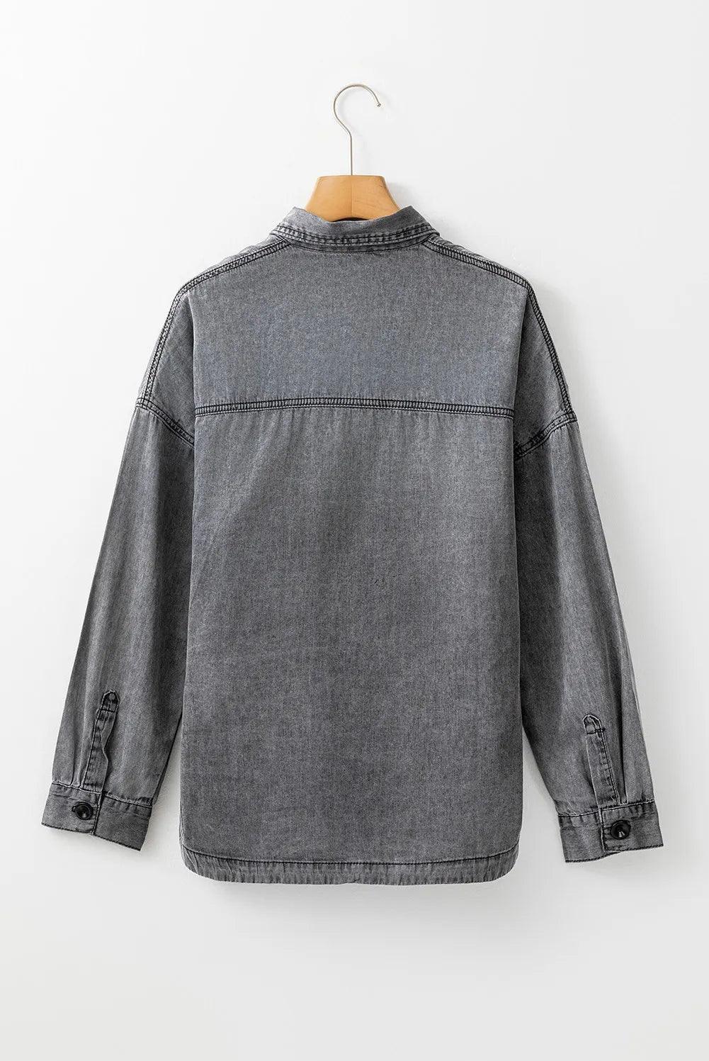 Button Up Long Sleeve Denim Jacket - ClubOn