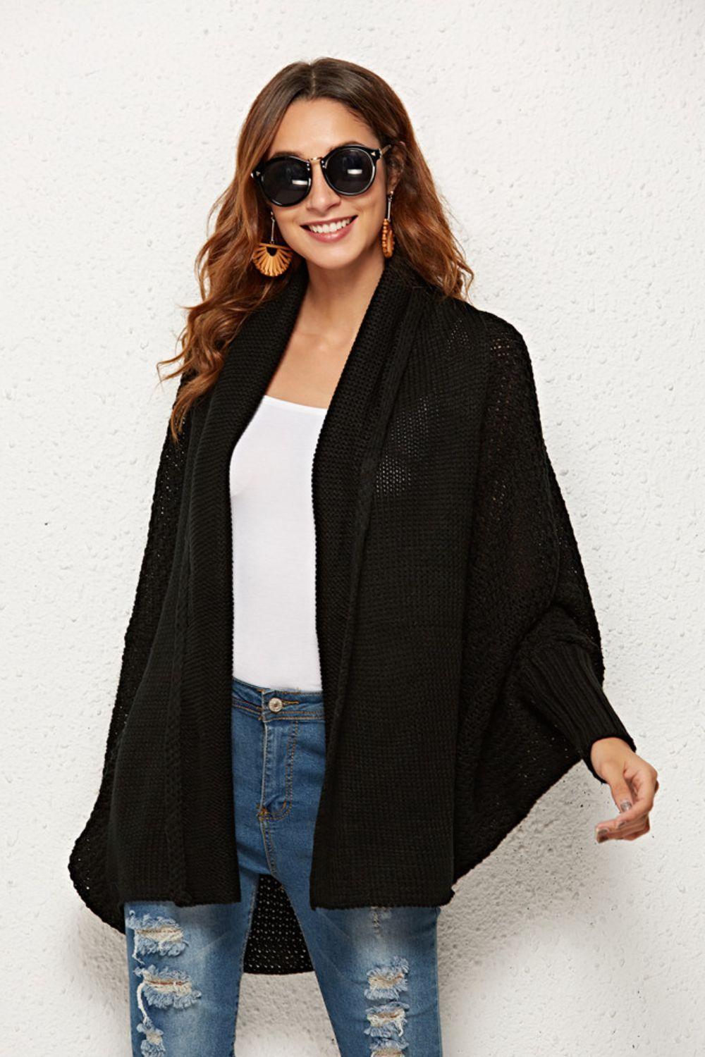 Angel Wings Open Front Dolman Sleeve Longline Cardigan - ClubOn