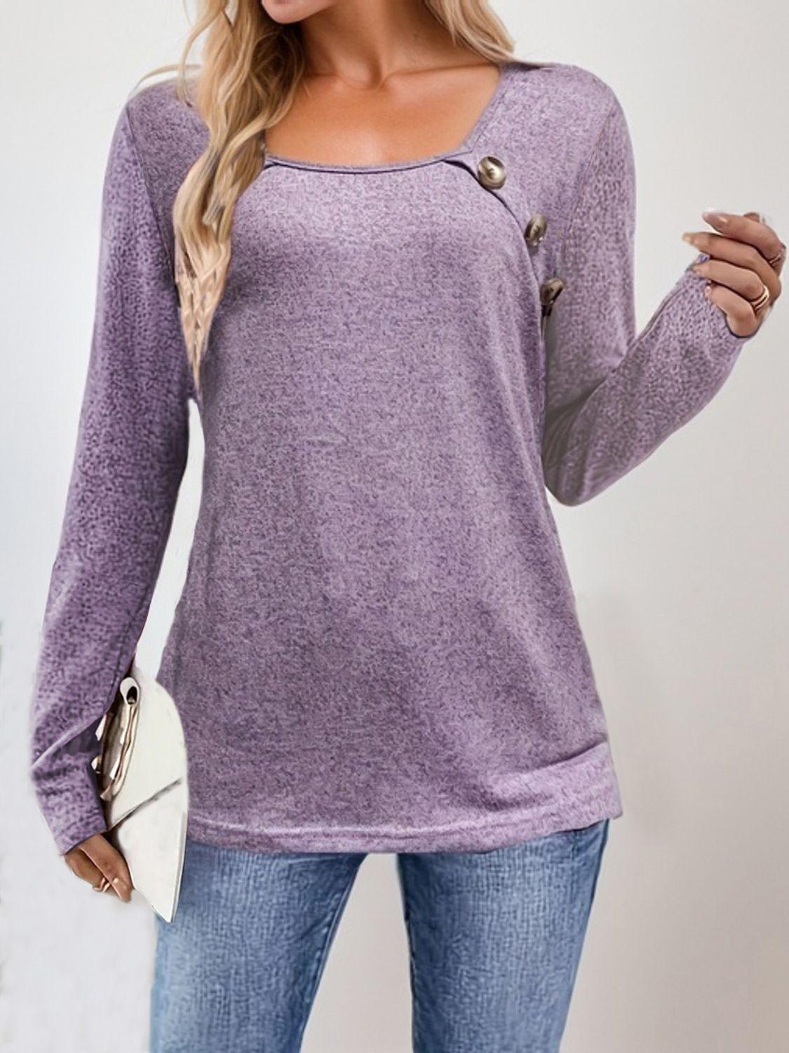Square Neck Long Sleeve T-Shirt - ClubOn