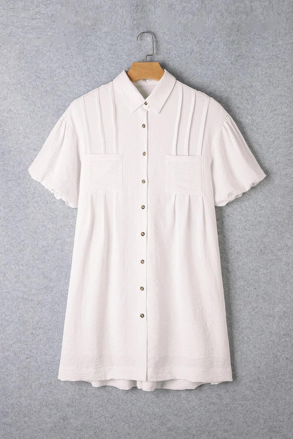 Collared Neck Short Sleeve Mini Dress - ClubOn