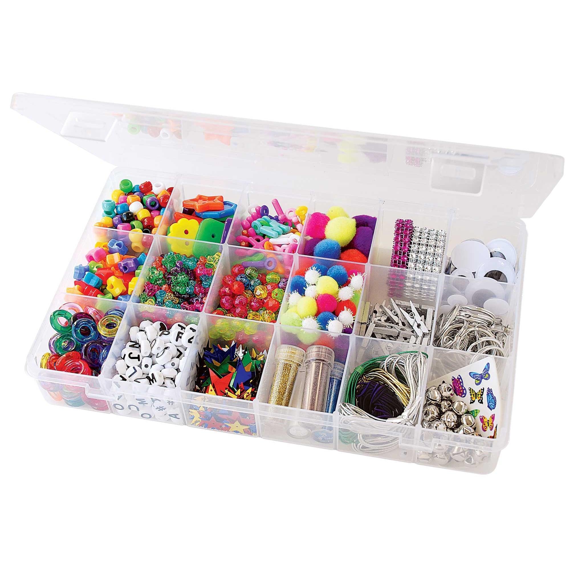 The Beadery 18-Compartment Organizer Box – Clear Plastic Storage for Beads & Craft Supplies - ClubOn