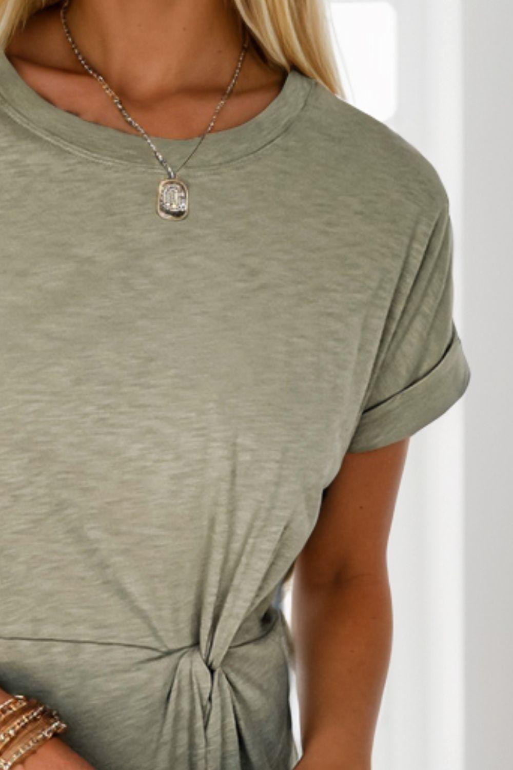 Twisted Round Neck Short Sleeve Dress - ClubOn