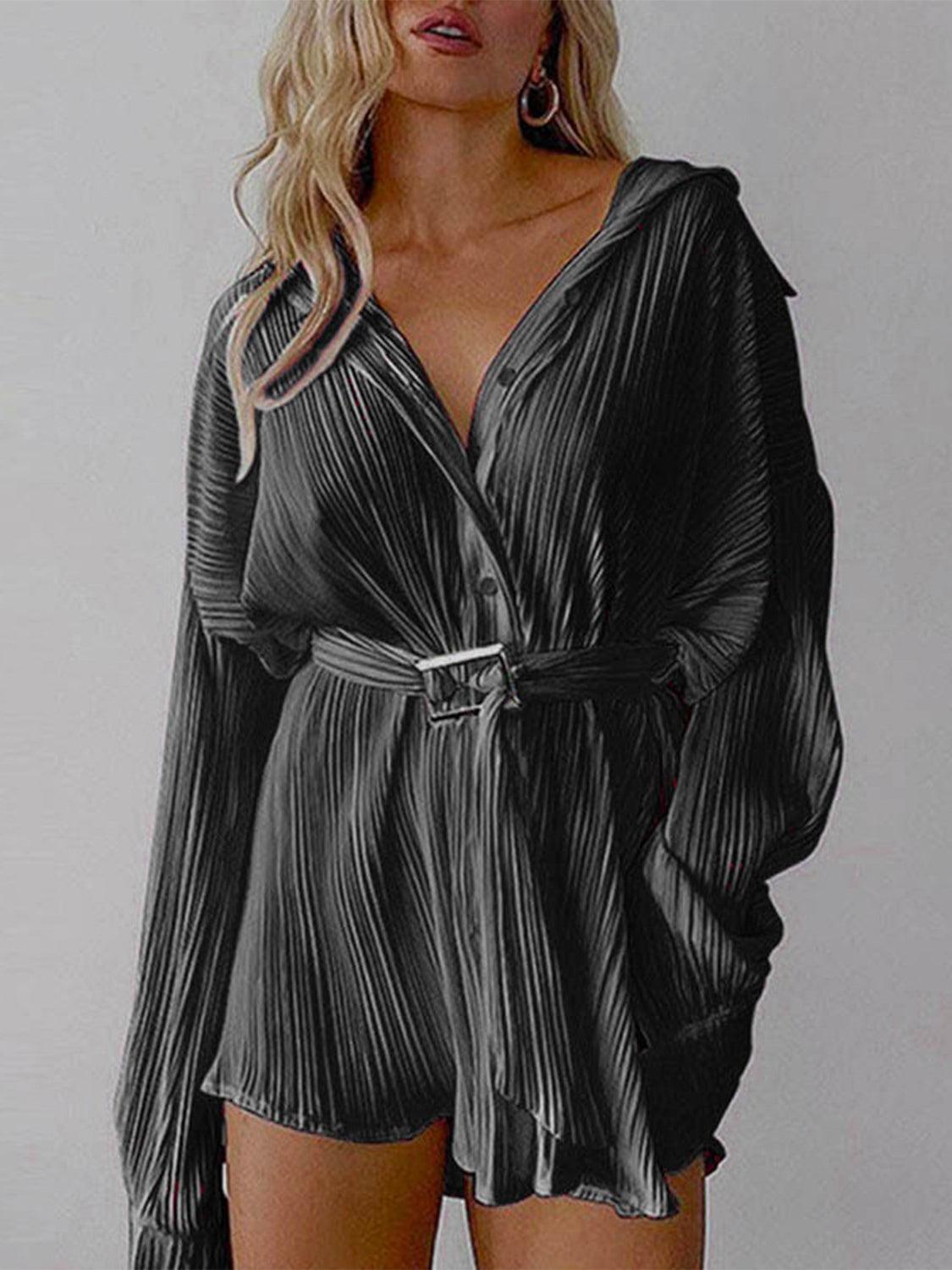 Button Up Dropped Shoulder Shirt Dress - ClubOn