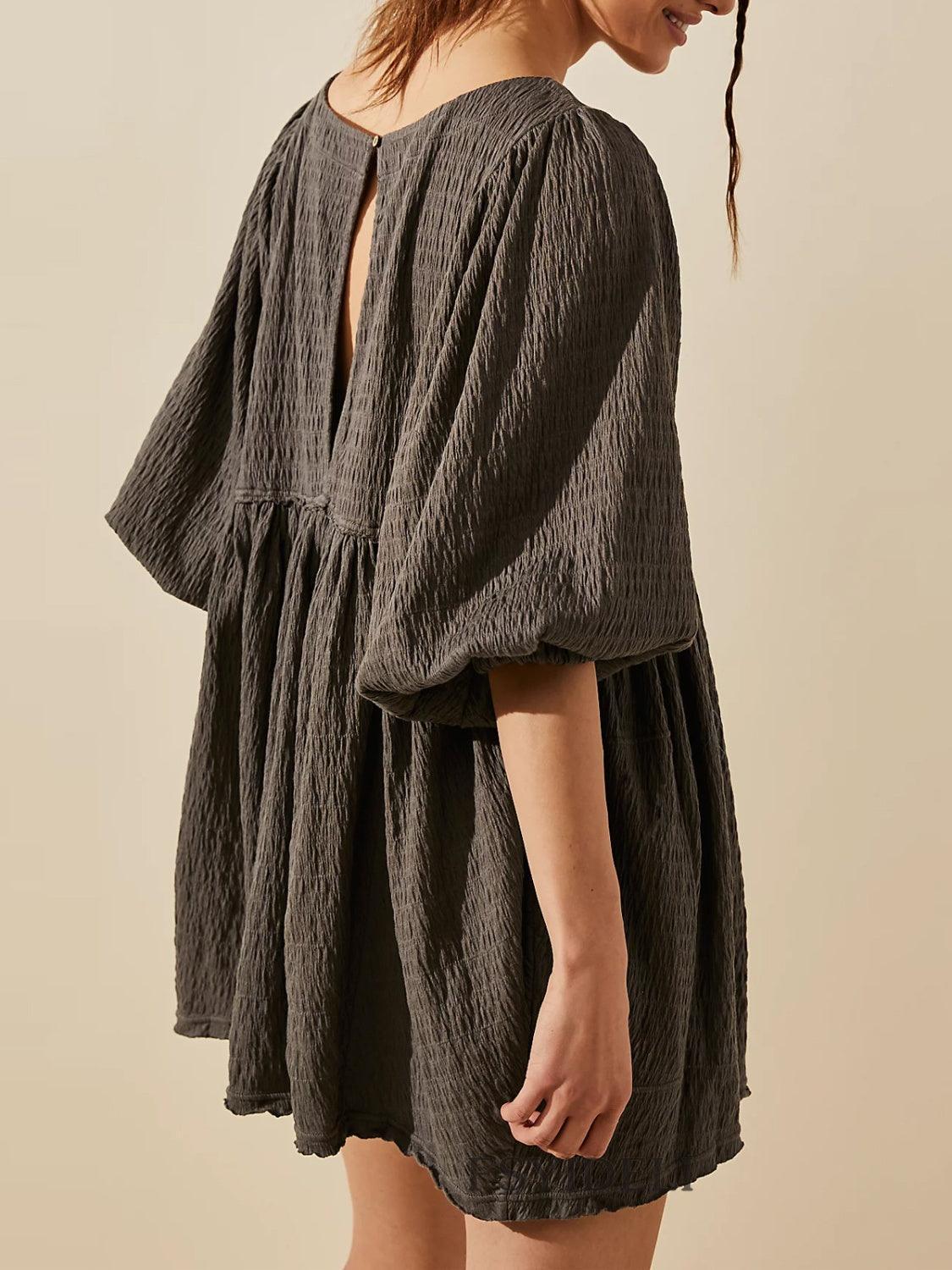 Cutout Textured Long Sleeve Mini Dress - ClubOn