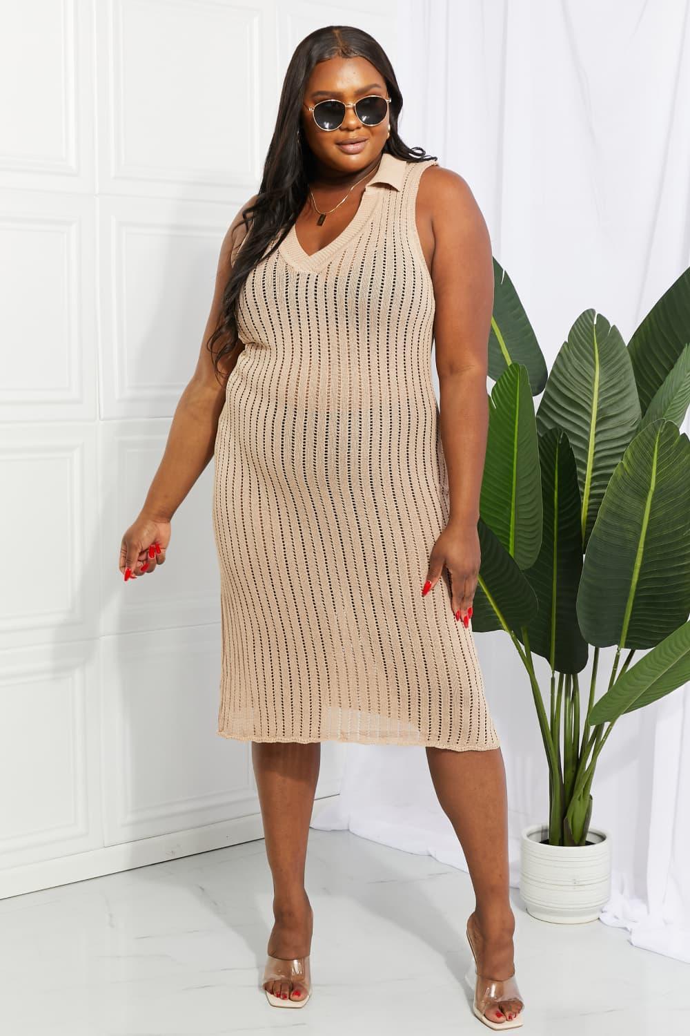 Openwork Johnny Collar Cover Up Dress - ClubOn