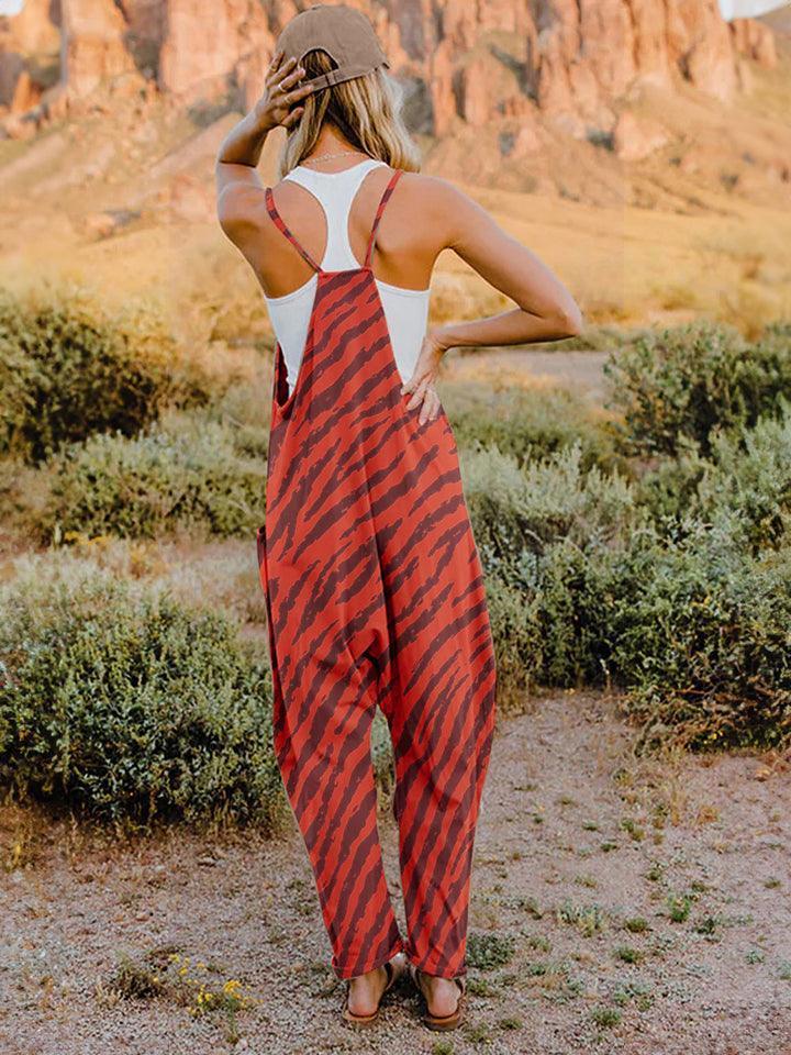Full Size Printed V-Neck Sleeveless Jumpsuit - ClubOn