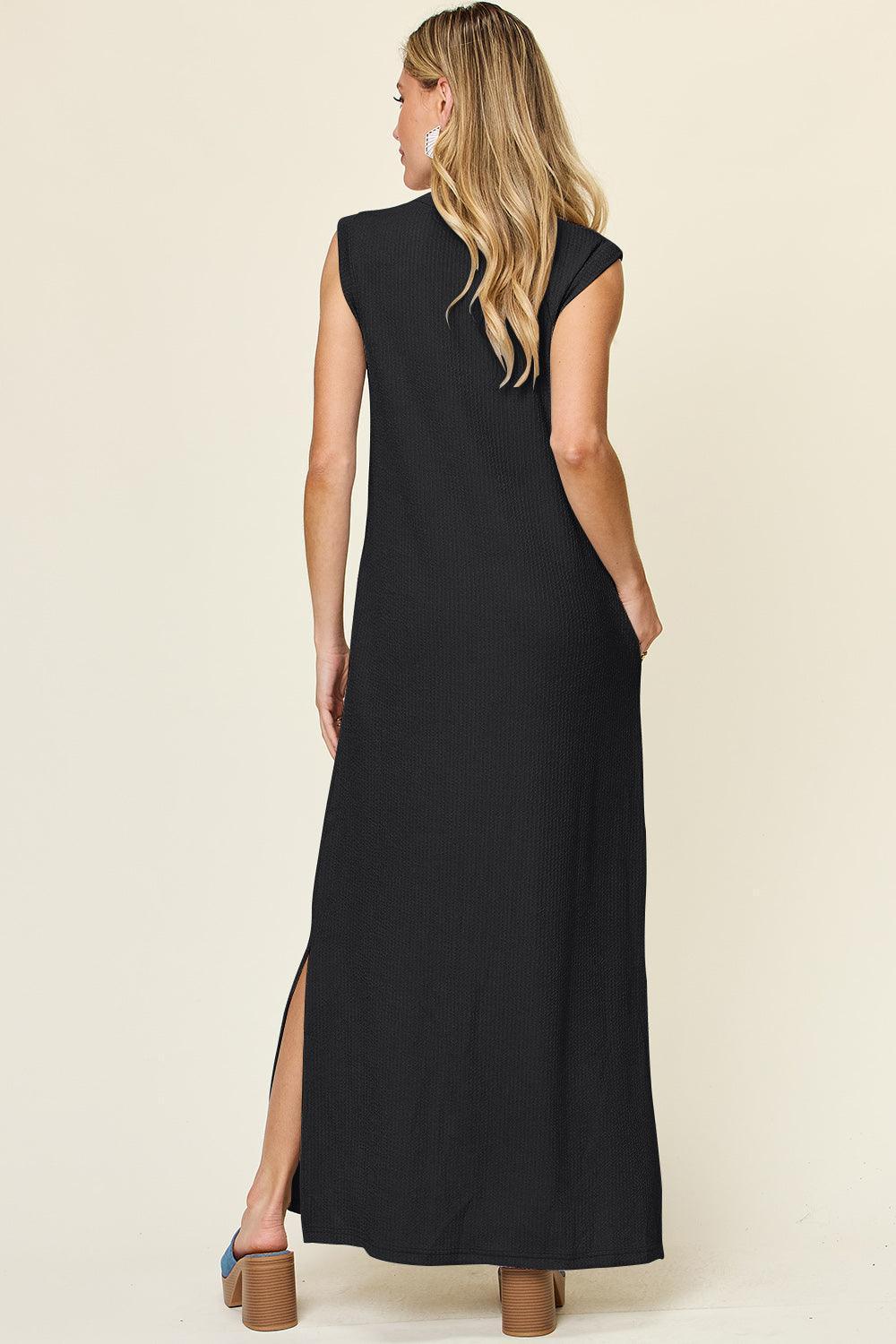 Double Take Full Size Texture Mock Neck Sleeveless Maxi Dress - ClubOn