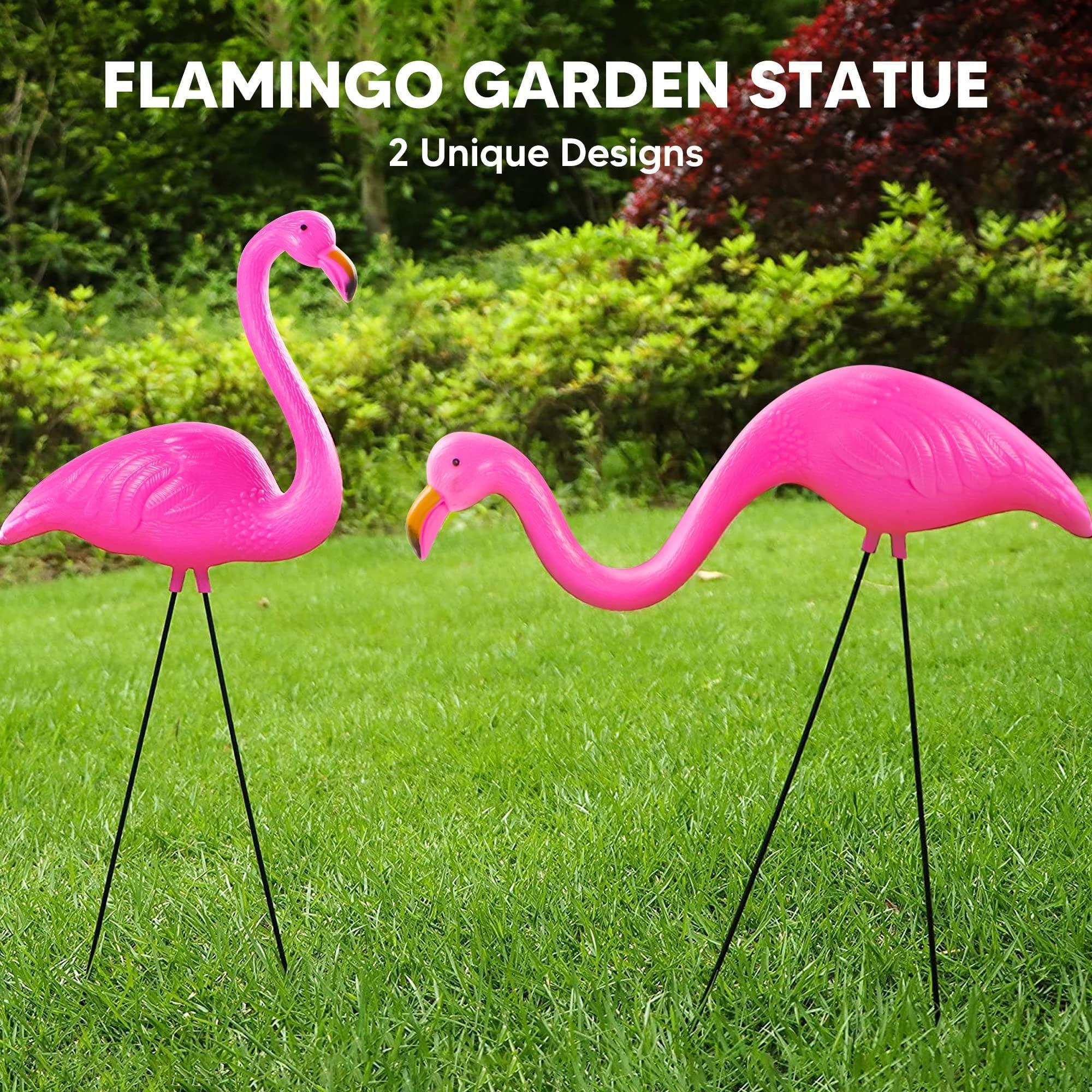 SYNCFUN 2-Pack Small Pink Flamingo – Outdoor Garden Decor, Luau Party Statue - ClubOn