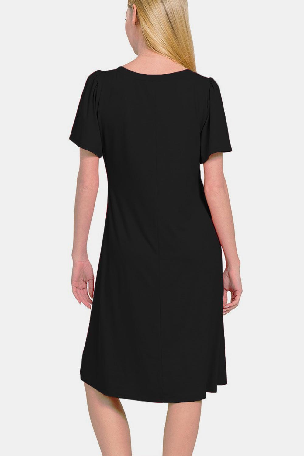 Zenana V-Neck Short Sleeve Dress - ClubOn
