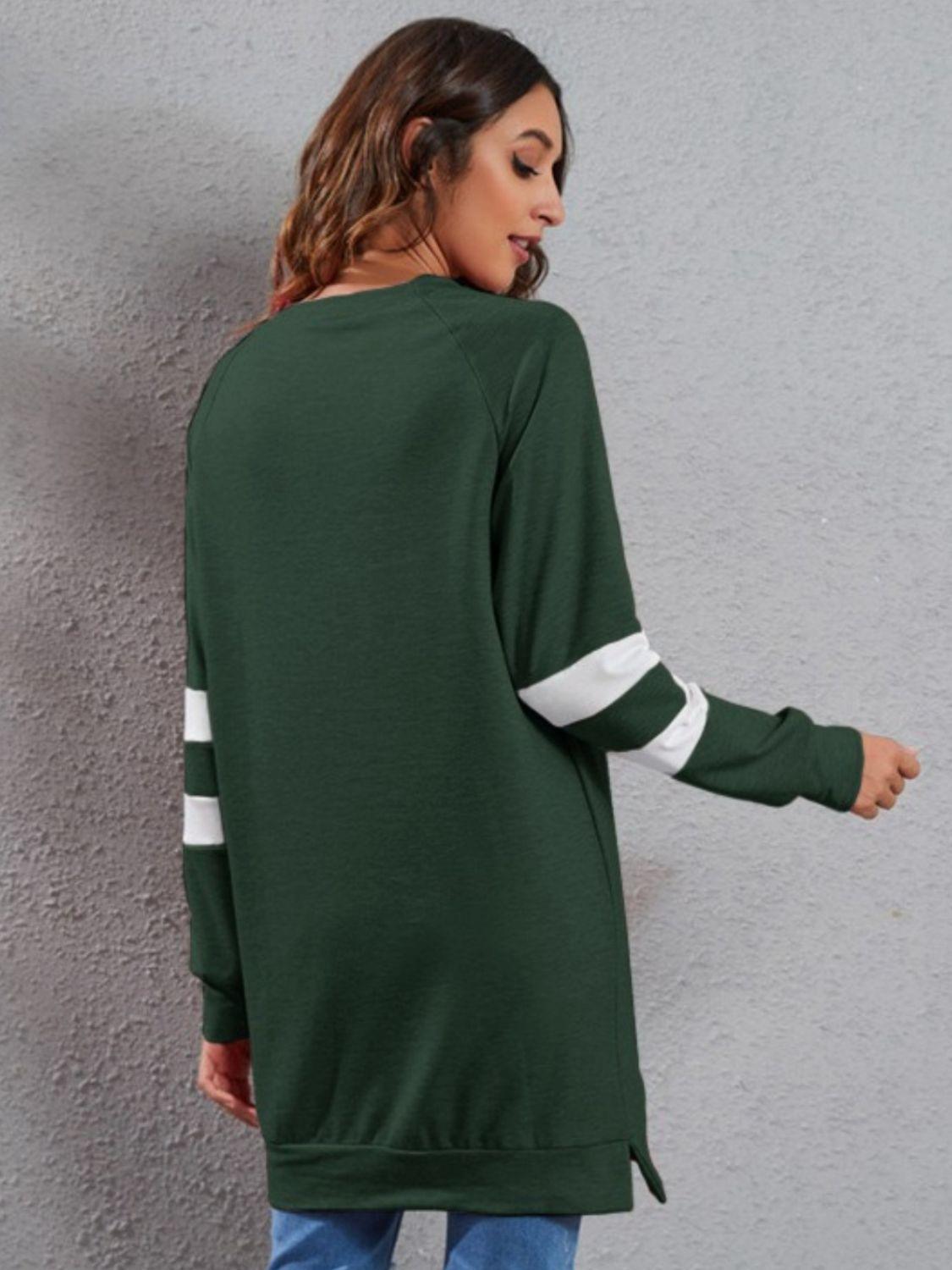 Full Size Striped Round Neck Long Sleeve T-Shirt - ClubOn