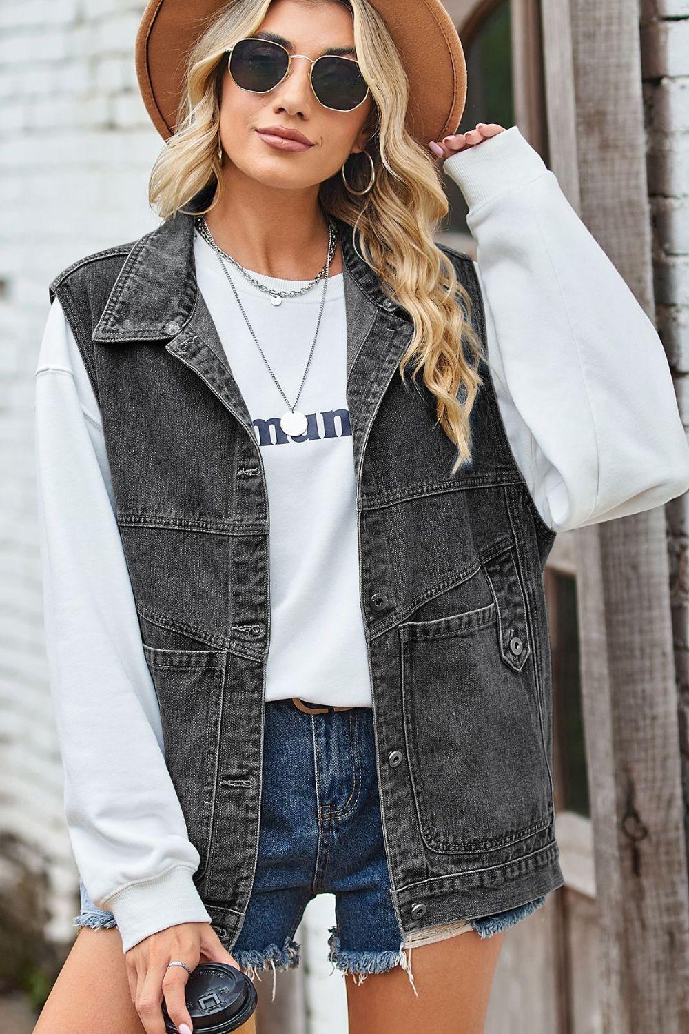 Sleeveless Denim Top with A Detachable Hood - ClubOn