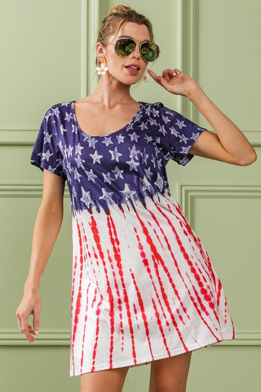 BiBi American Flag Theme Tee Dress - ClubOn