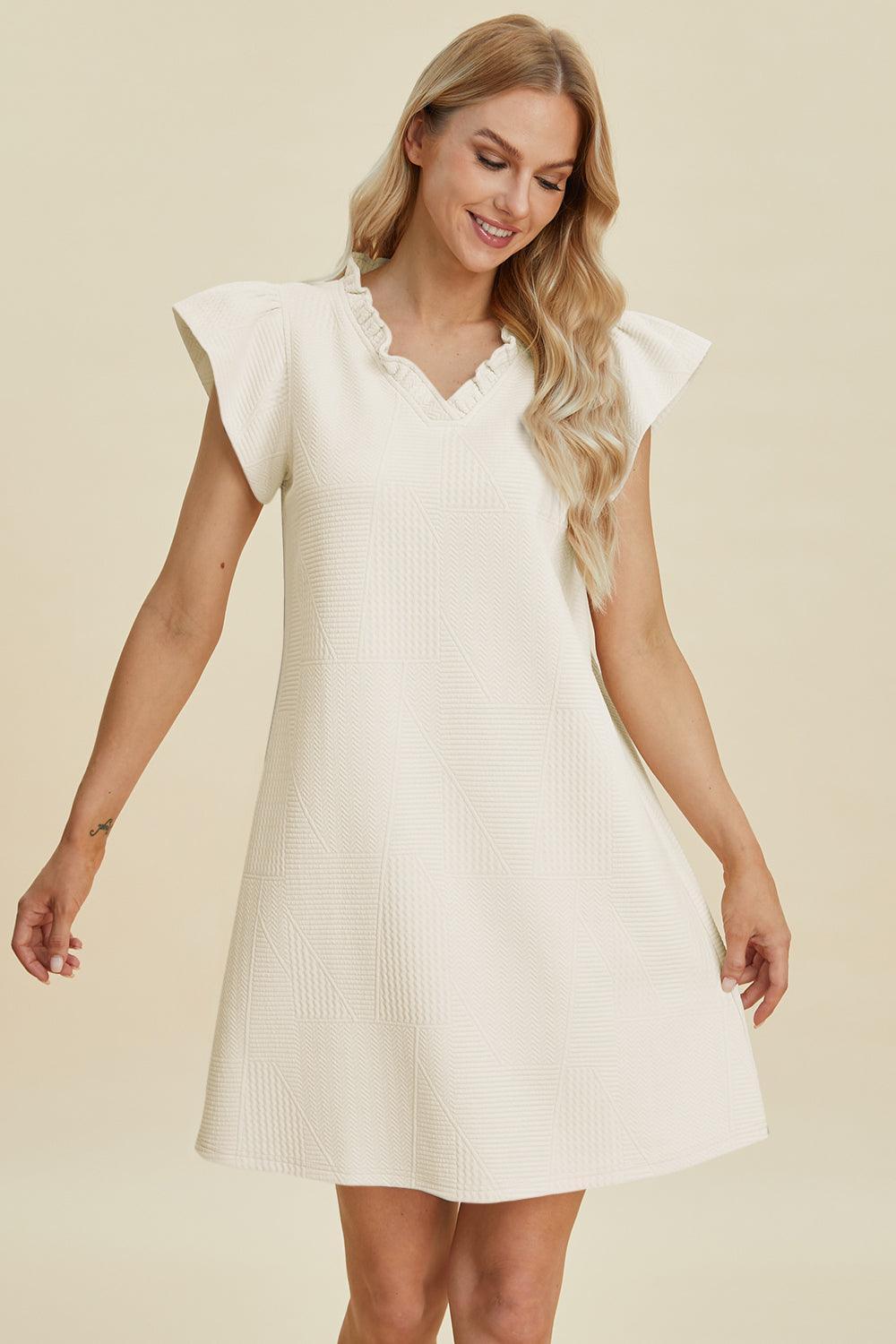 Double Take Full Size Ruffled V-Neck Cap Sleeve Dress - ClubOn