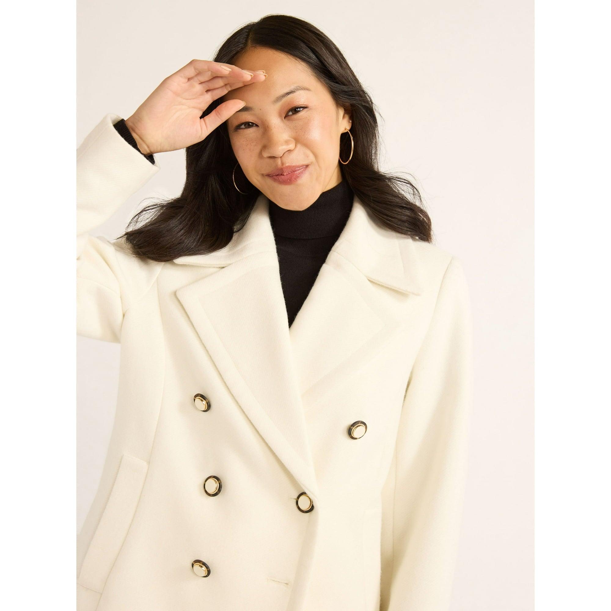 Free Assembly Women’s Double Breasted Peacoat, Midweight, Sizes XS-XXL | Classic & Warm - ClubOn