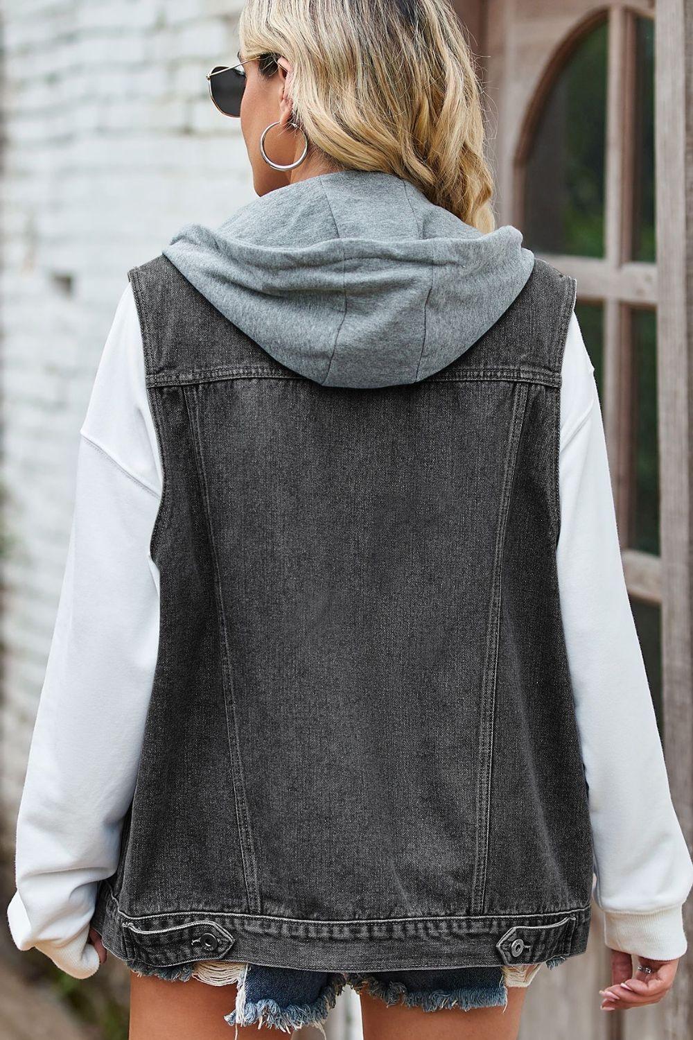 Sleeveless Denim Top with A Detachable Hood - ClubOn
