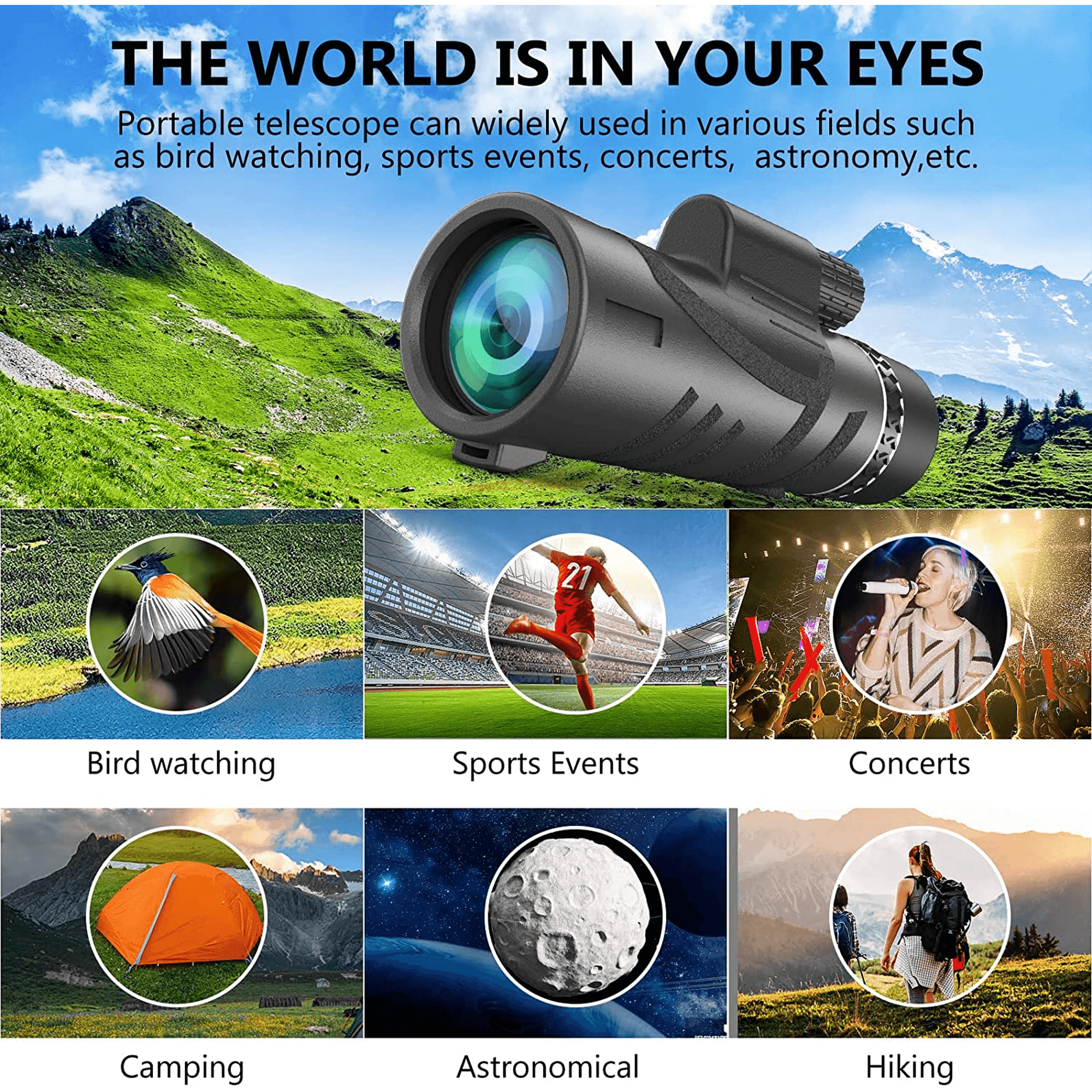 80X100 Monocular Telescope – High Power, BAK-4 Prism & FMC Lens, Low Night Vision, for Bird Watching, Wildlife, Hunting, Camping, Travel - ClubOn