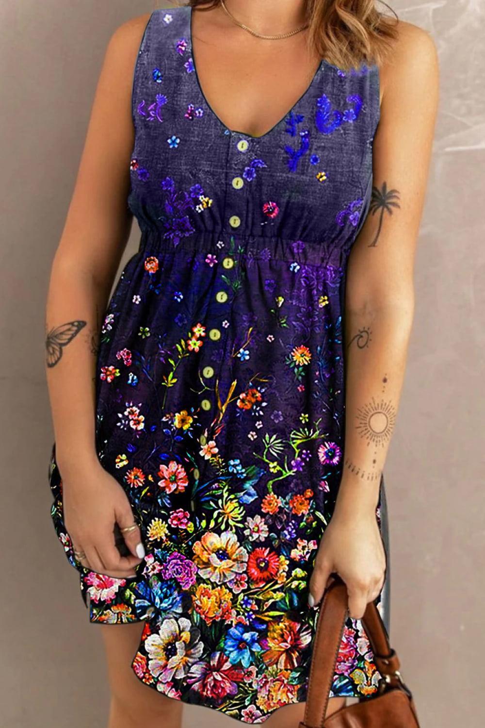 Double Take Scoop Neck Buttoned Sleeveless Magic Dress with Pockets - ClubOn