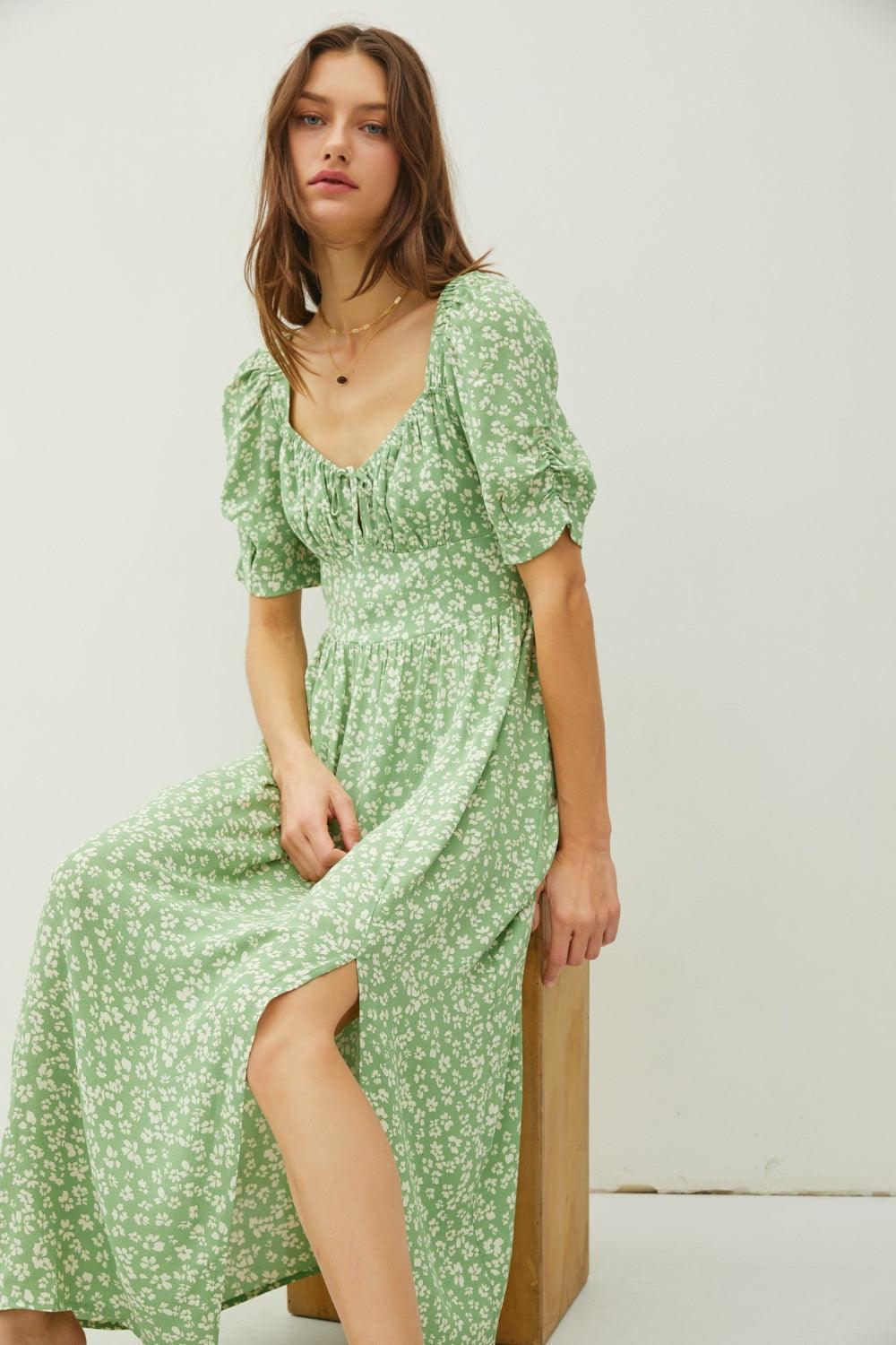Be Cool Floral Smocked Back Slit Dress - ClubOn