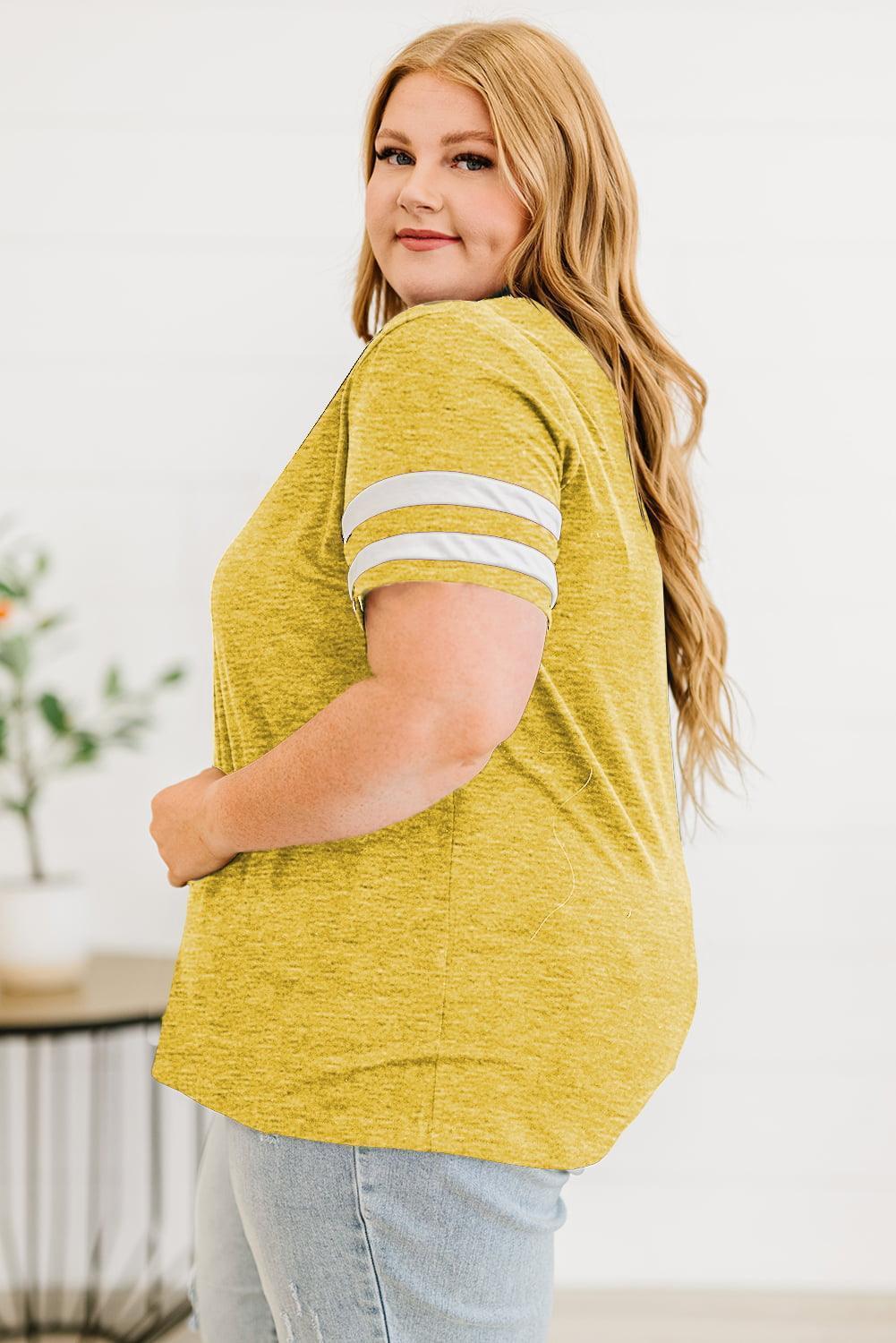 Plus Size Striped V-Neck Tee Shirt - ClubOn