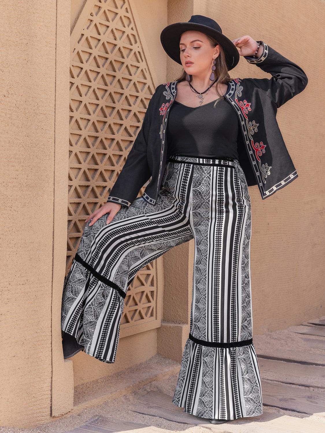 Plus Size Printed Wide Leg Pants - ClubOn
