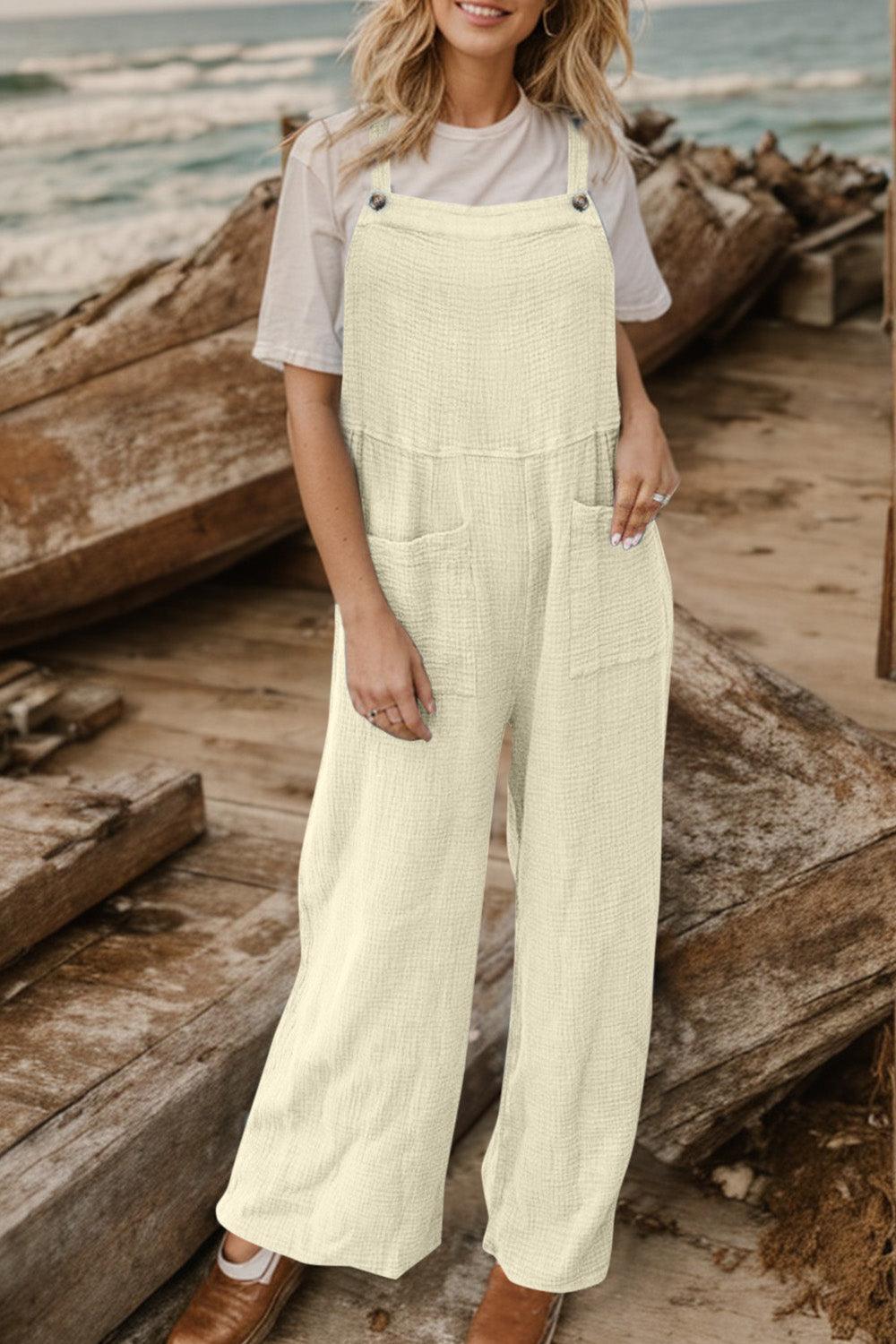 Full Size Wide Leg Front Pocket Jumpsuit - ClubOn