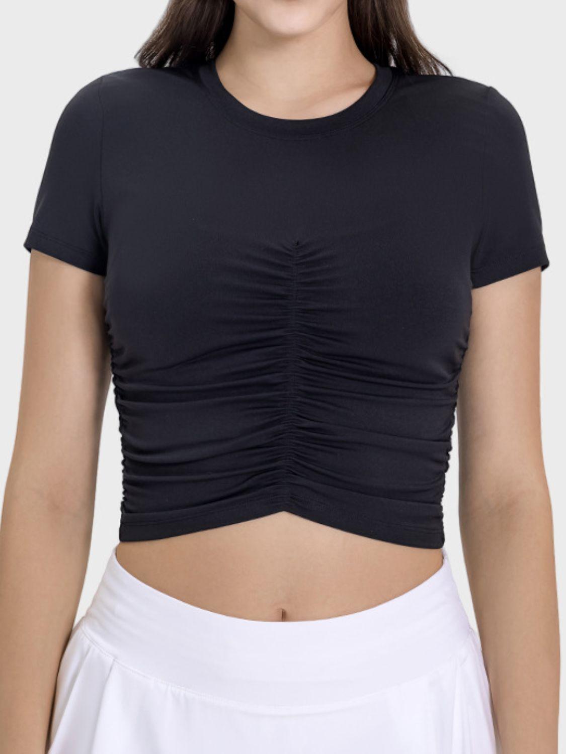 Millennia Ruched Round Neck Short Sleeve Active T-Shirt - ClubOn