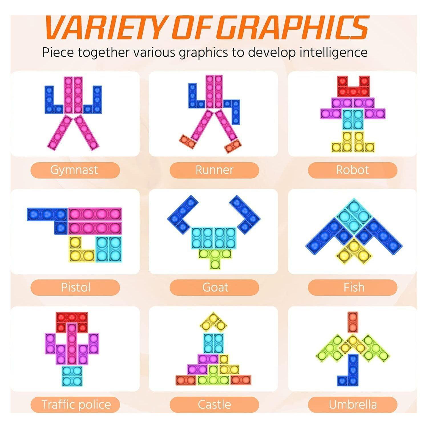 Jeexi Pop Push It Interactive Puzzle Game – Tetris Stress Relief Sensory Popper Toy for Kids & Adults, Multicolor Push Pop Bubble Fidget Game – Christmas Gift & Stocking Stuffer - ClubOn