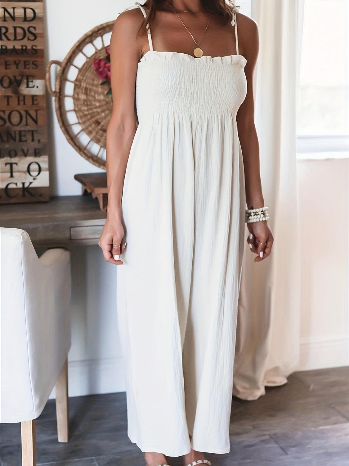 Full Size Smocked Spaghetti Strap Wide Leg Jumpsuit - ClubOn