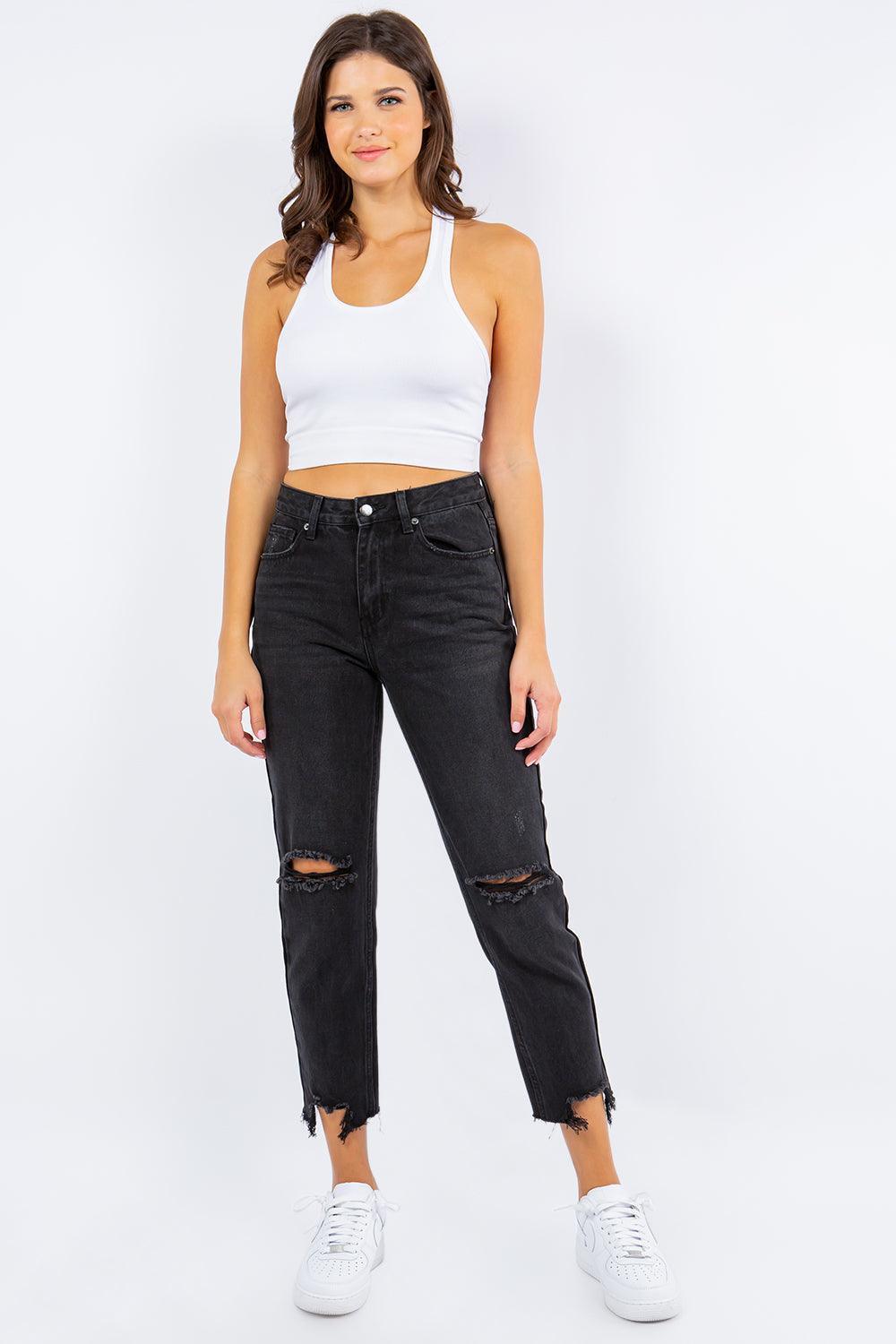 American Bazi High Waist Distressed Cropped Straight Jeans - ClubOn