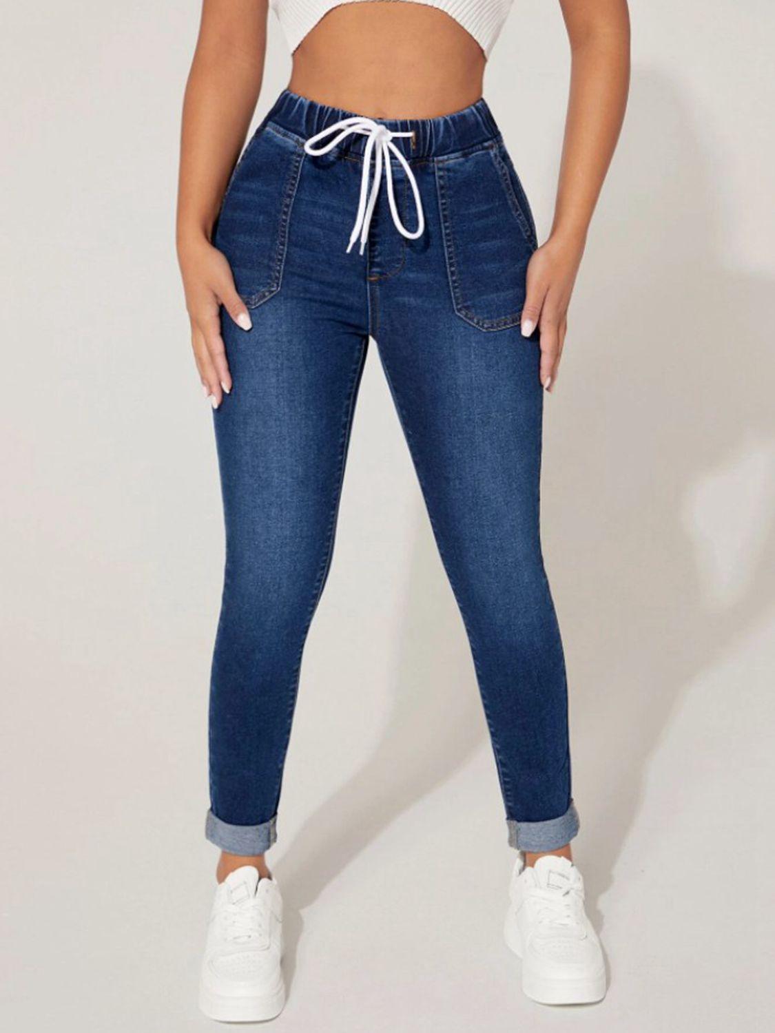 Drawstring Cropped Jeans - ClubOn