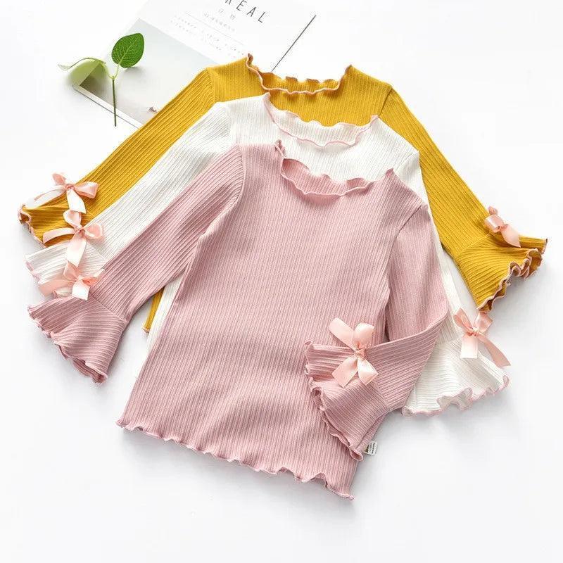 Ruffled Flare Sleeve Bow-Knot T-Shirt for Baby Girls (3-8Y) - ClubOn