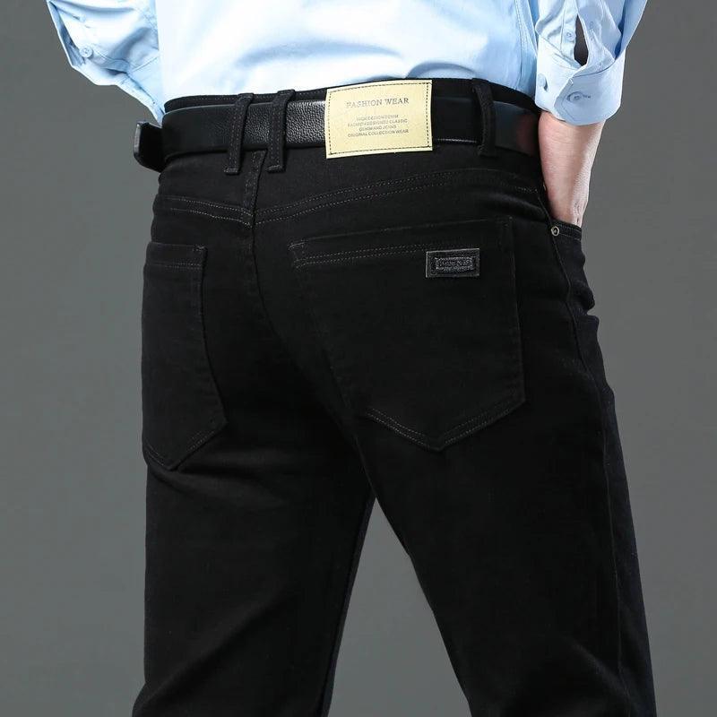 Men's Stretch Denim Jeans - Spring/Autumn Business Casual Pants in 3 Colors, Plus Size - ClubOn