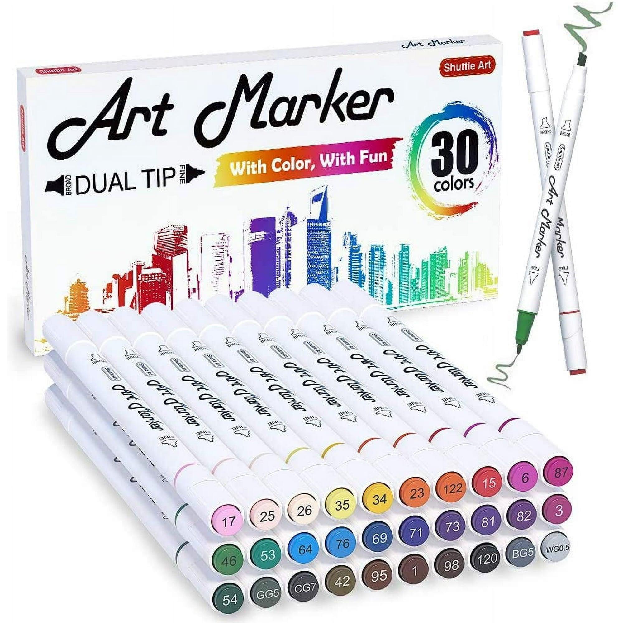 30 Colors Dual Tip Art Markers, Shuttle Art Marker Pens for Kids & Adult Coloring Books, Sketching & Card Making - ClubOn