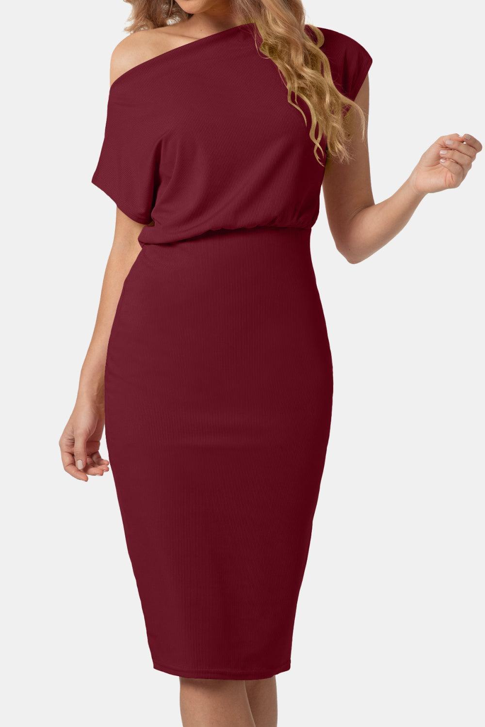 Boat Neck Short Sleeve Knee-Length Dress - ClubOn