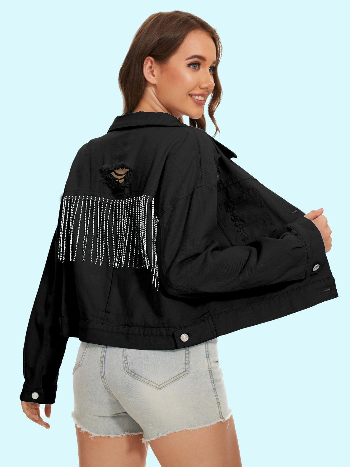 Distressed Distressed Button Up Denim Jacket - ClubOn