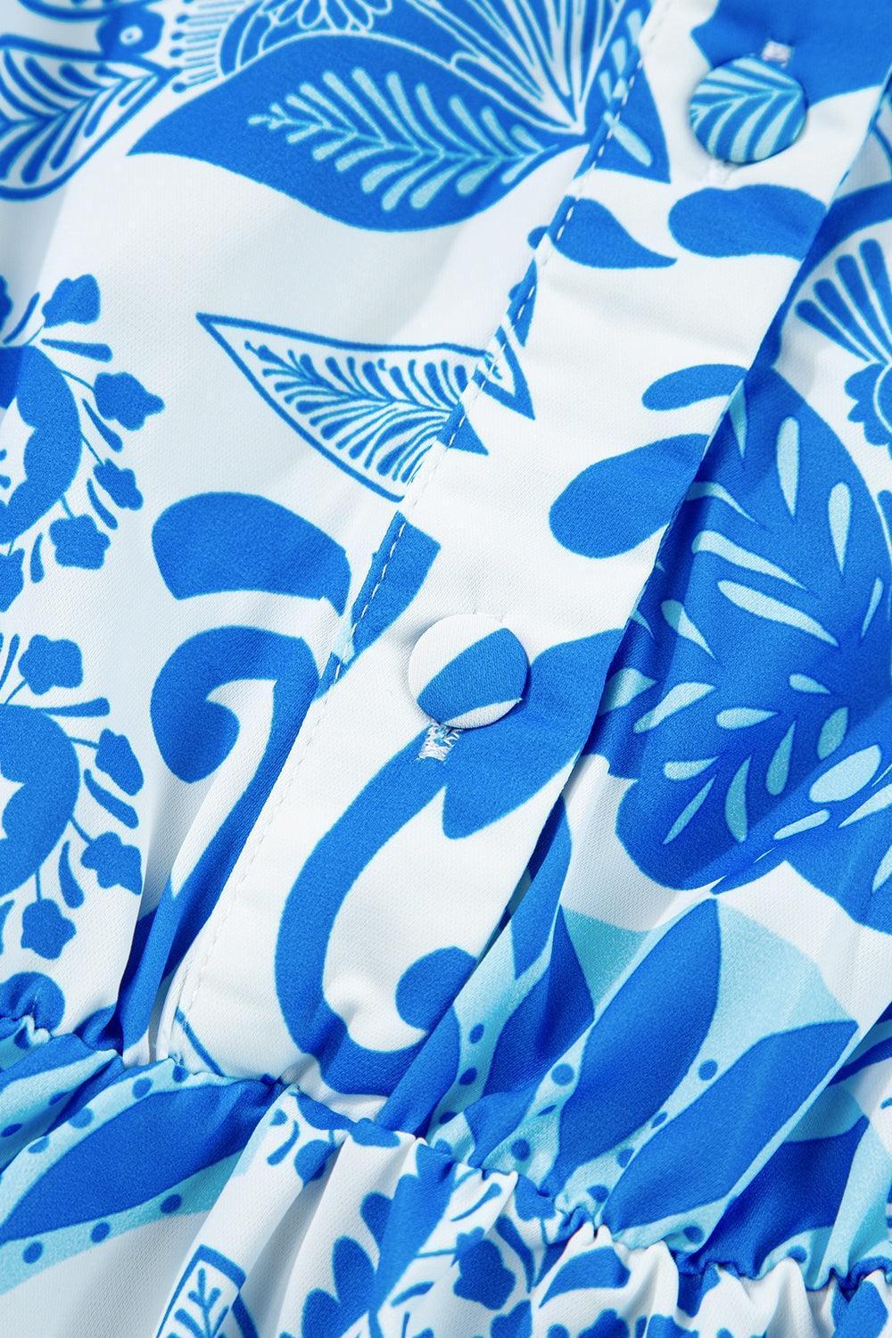 Tiered Printed Short Sleeve Mini Dress - ClubOn