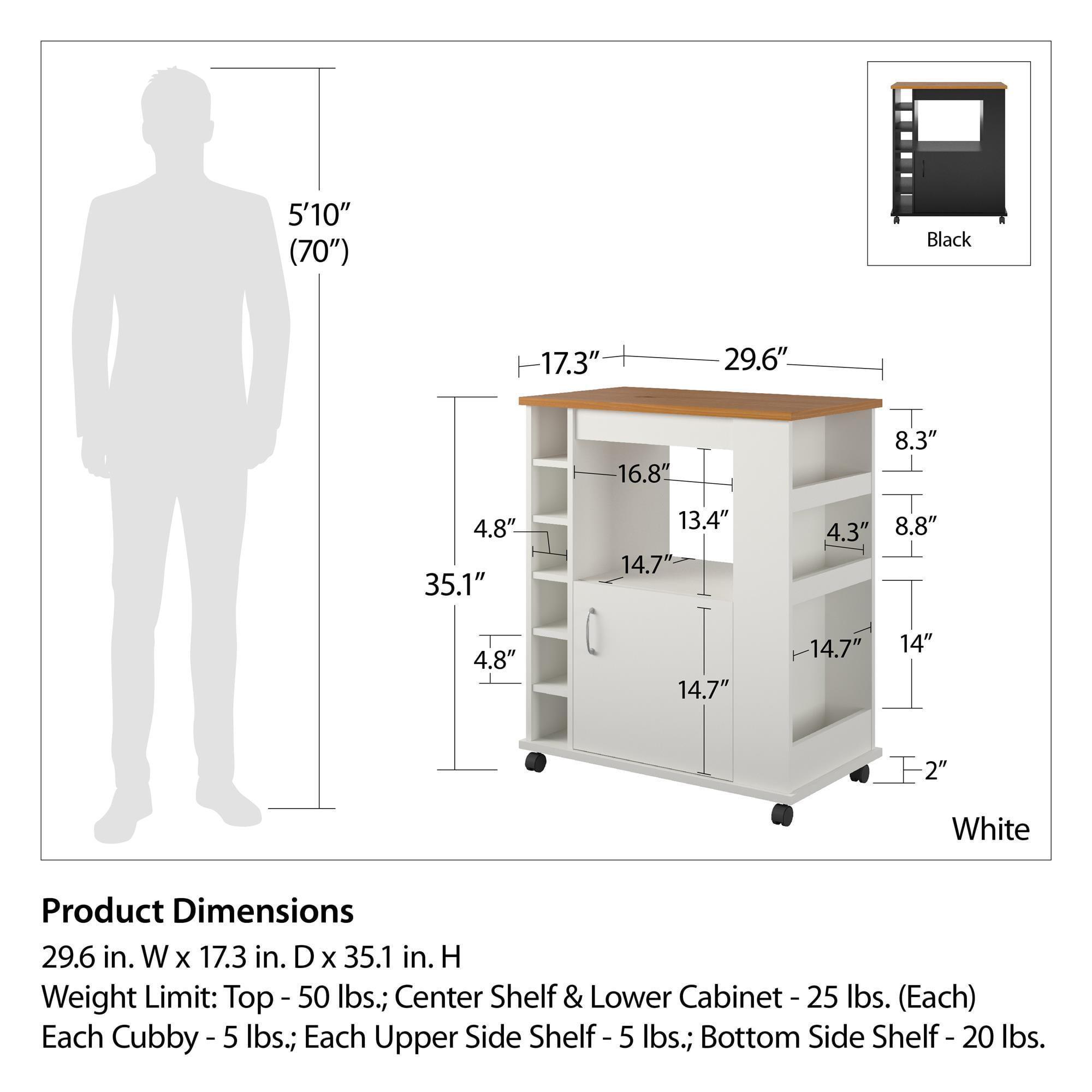Williams Kitchen Island Microwave Cart with Rolling Casters, Black - ClubOn