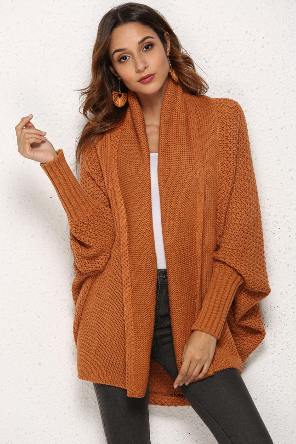 Angel Wings Open Front Dolman Sleeve Longline Cardigan - ClubOn