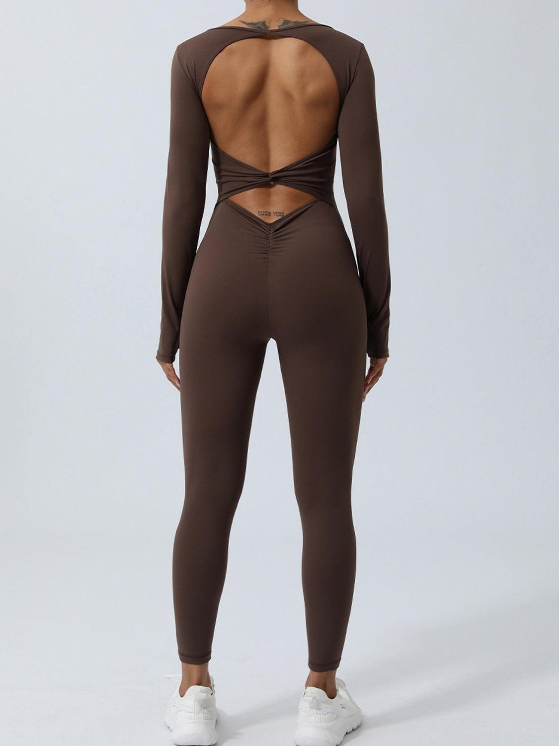 Twisted Backless Long Sleeve Jumpsuit - ClubOn