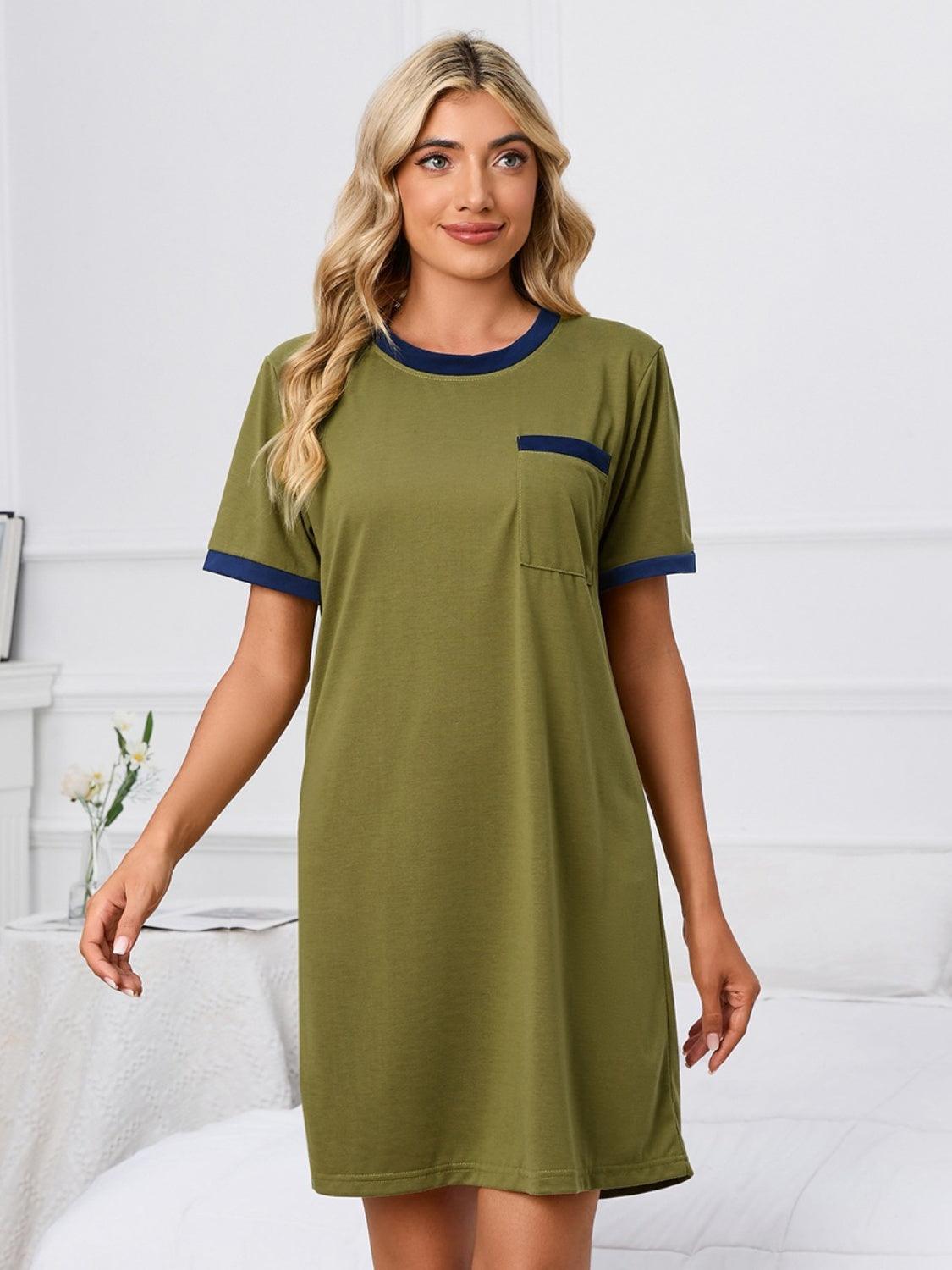 Contrast Trim Round Neck Mini Dress - ClubOn