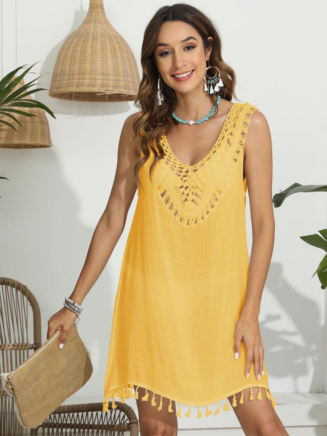 Tassel Scoop Neck Wide Strap Cover-Up - ClubOn