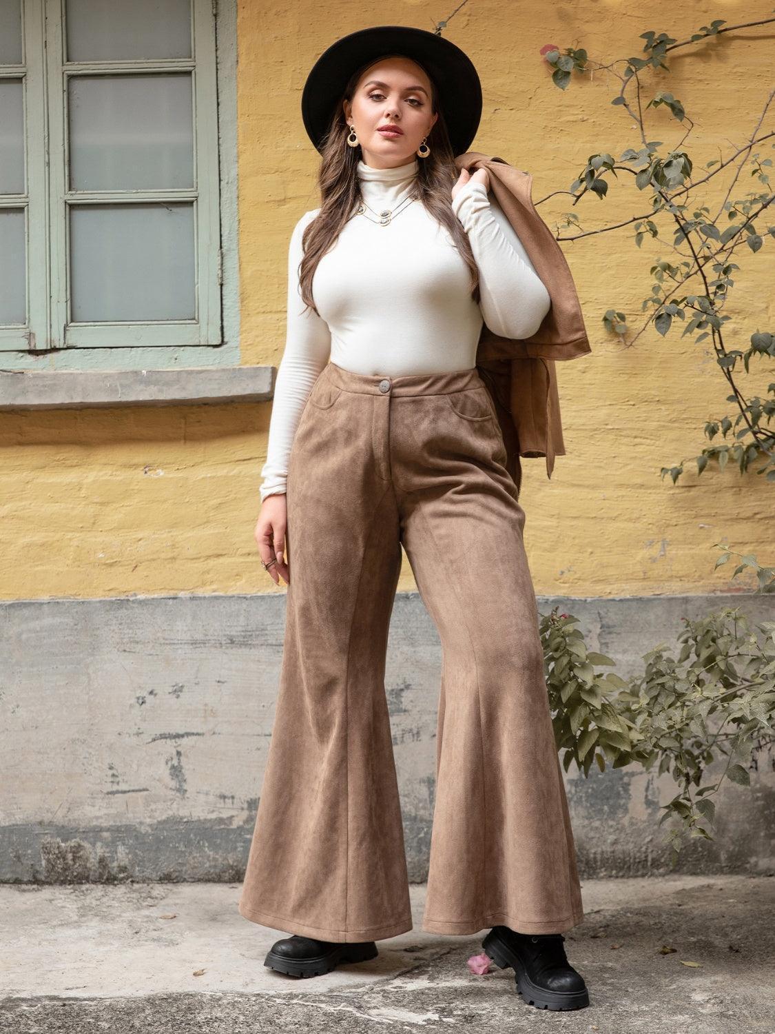 Plus Size Pocketed Flare Pants - ClubOn