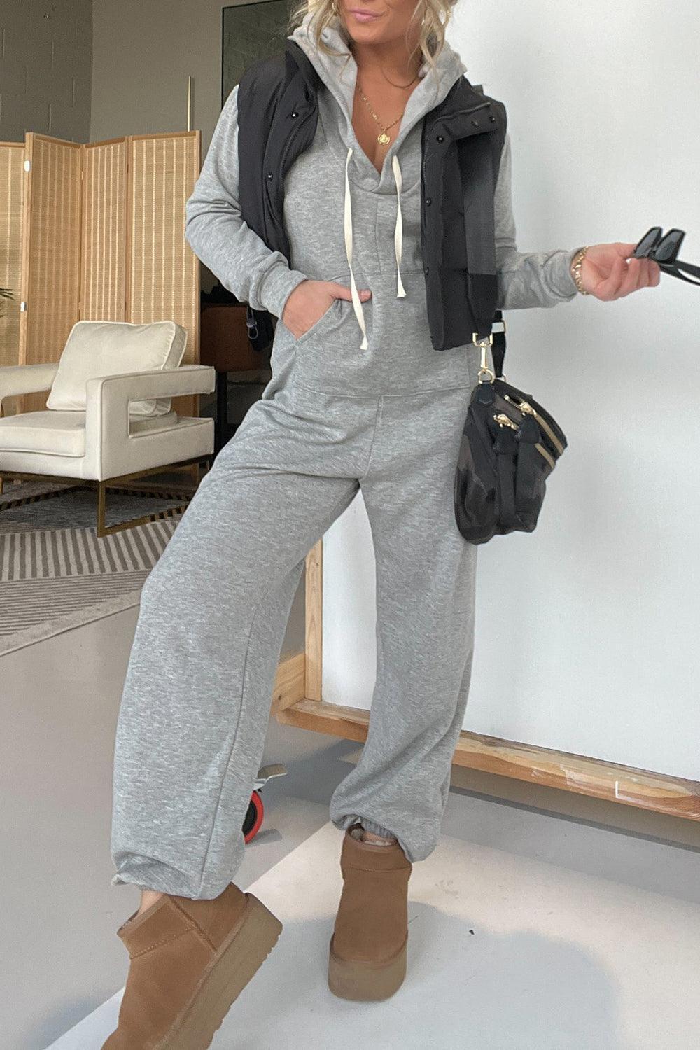 Full Size Drawstring Long Sleeve Jumpsuit - ClubOn
