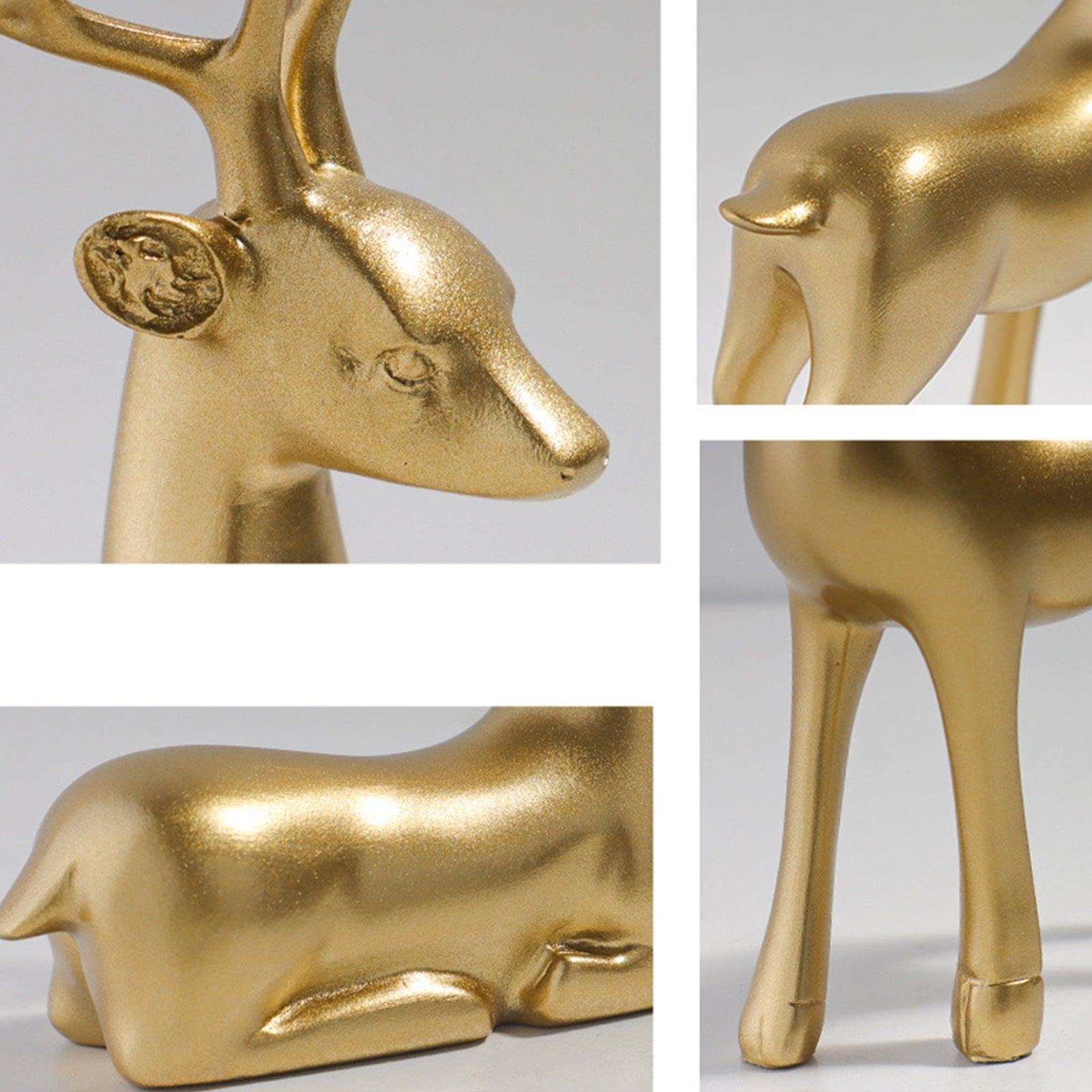 Waroomhouse Resin Deer Figurine Set of 2 – Golden Sitting & Standing Reindeer Statues, Christmas Ornament Decorations - ClubOn