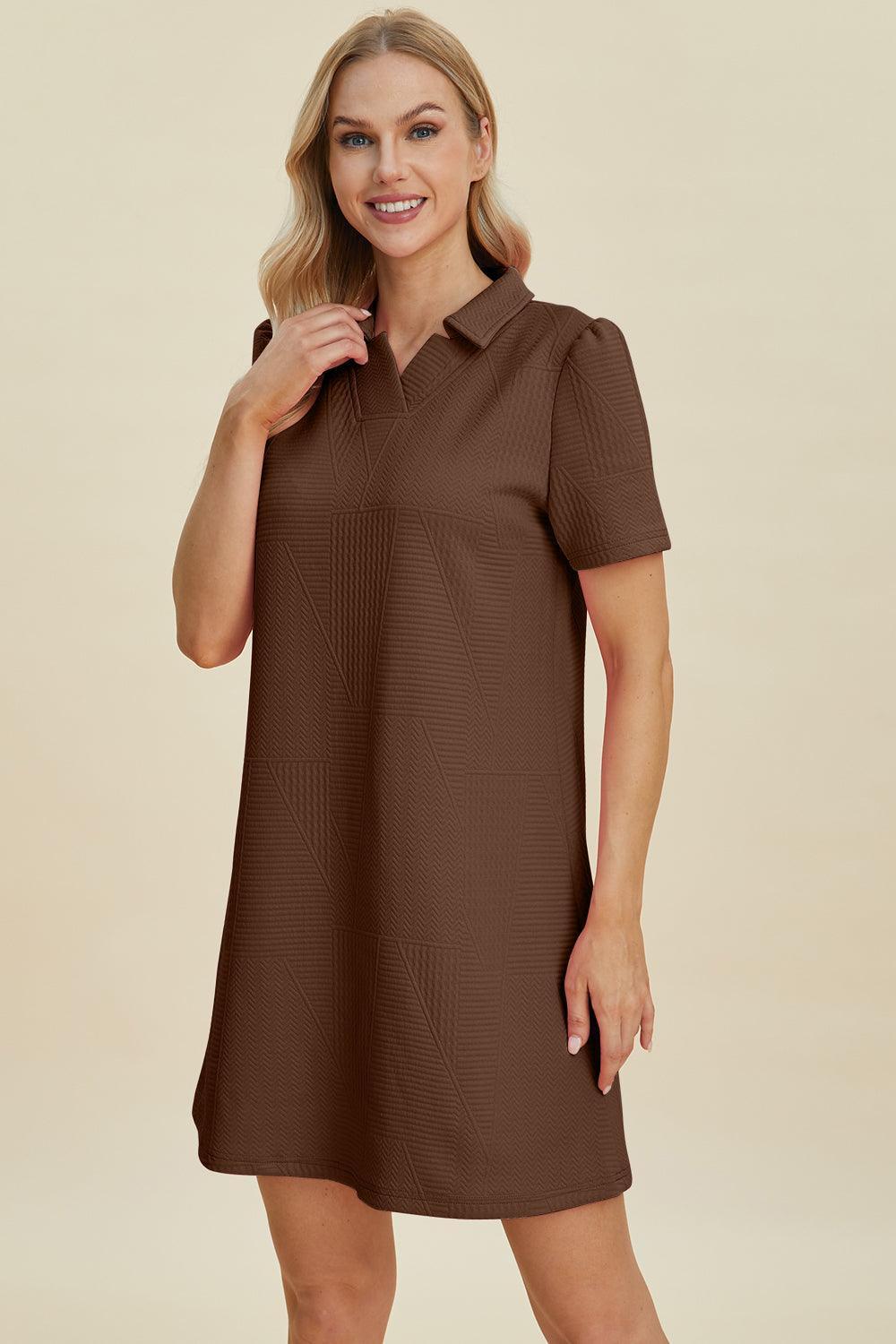 Double Take Full Size Texture Short Sleeve Dress - ClubOn