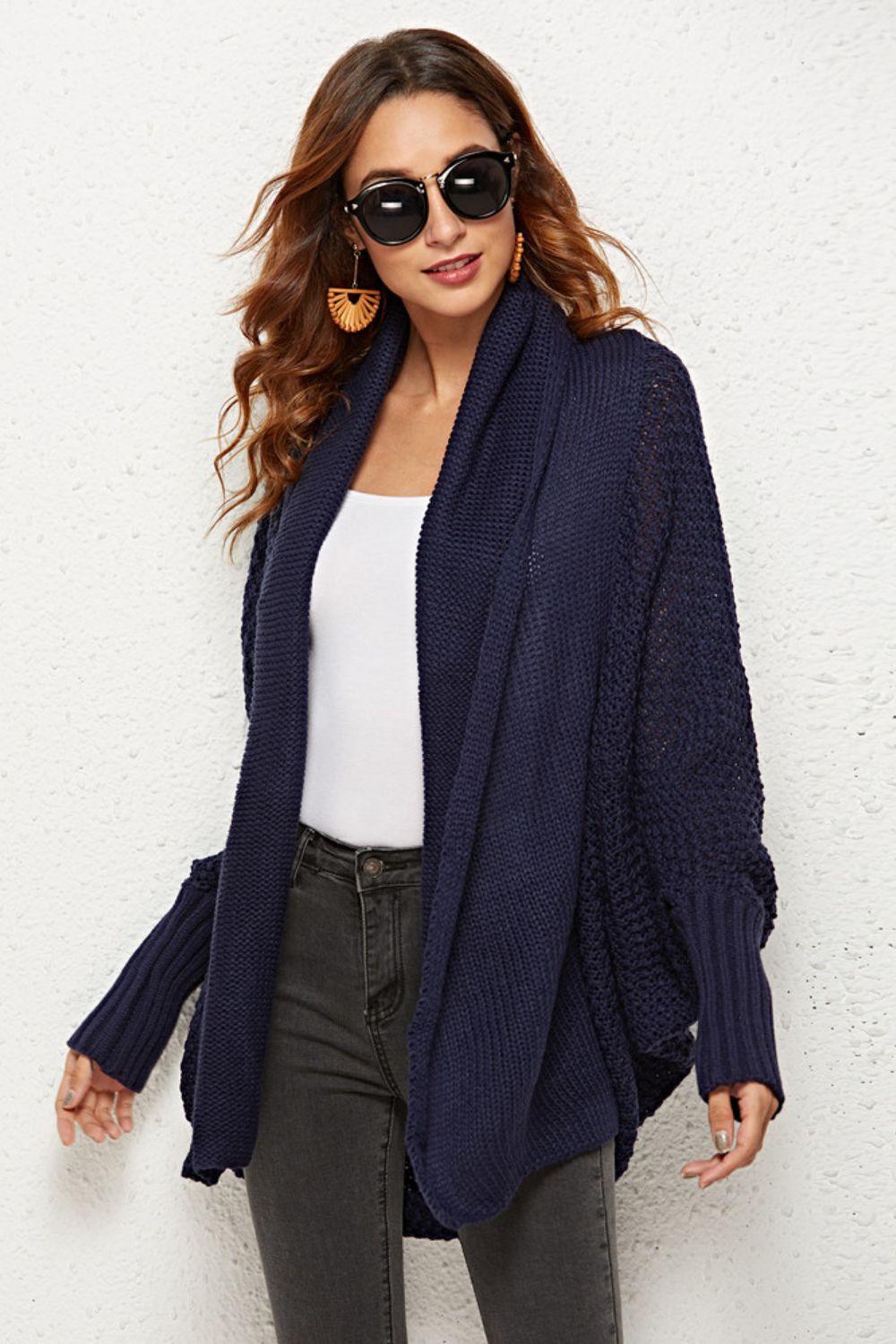 Angel Wings Open Front Dolman Sleeve Longline Cardigan - ClubOn